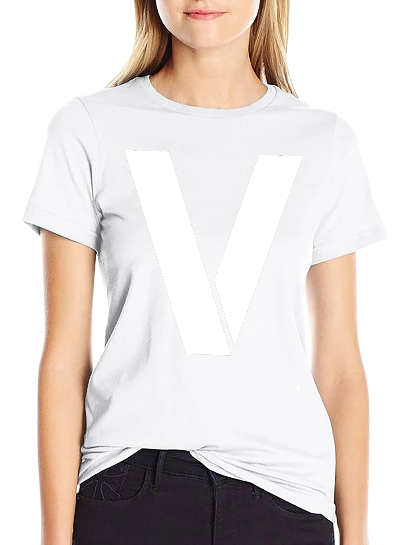 Bold White V Graphic Black T-Shirt