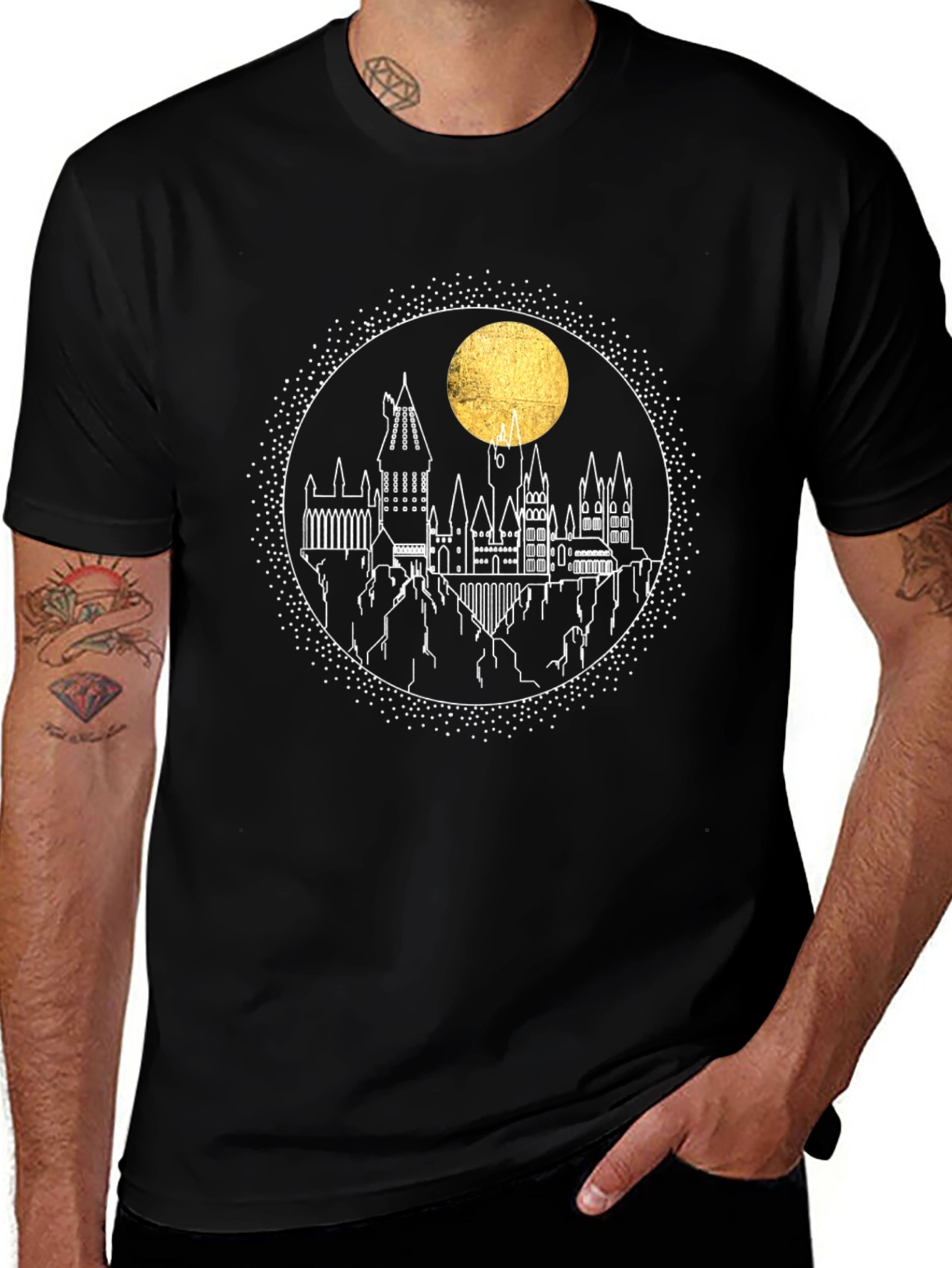 Harry Potter Hogwarts Castle Moon Graphic Tee