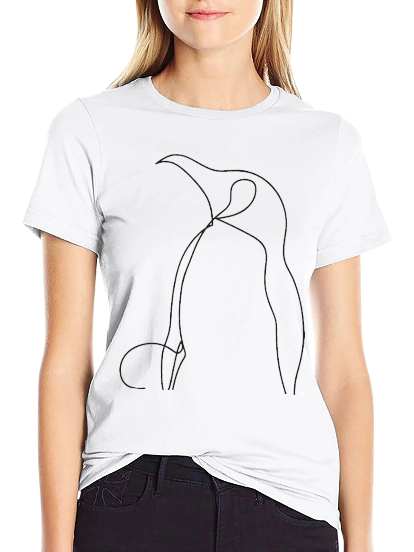 Abstract Penguin Line Art Black T-Shirt
