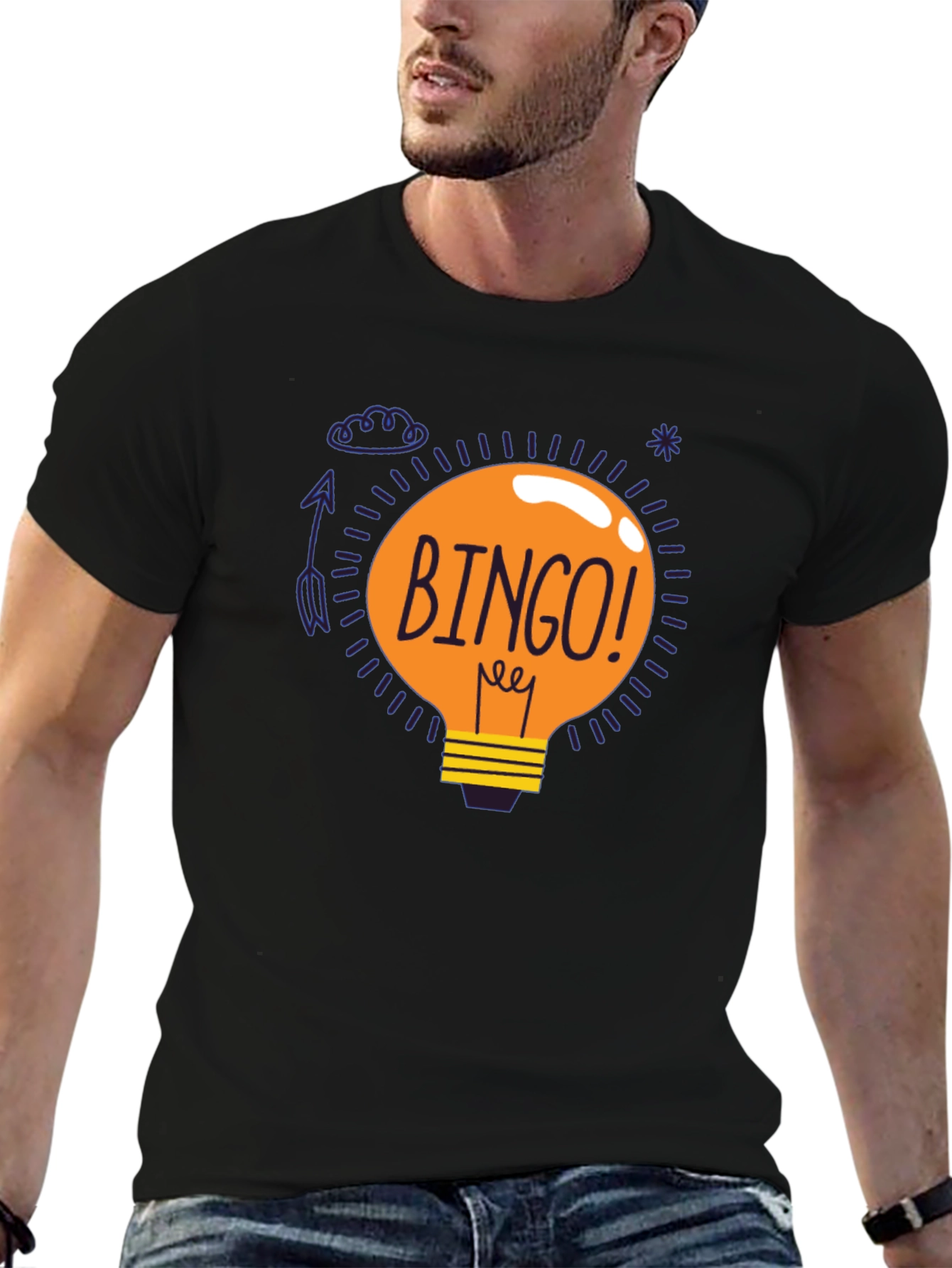 Bingo Idea Lightbulb Graphic Tee - Black Cotton T-Shirt