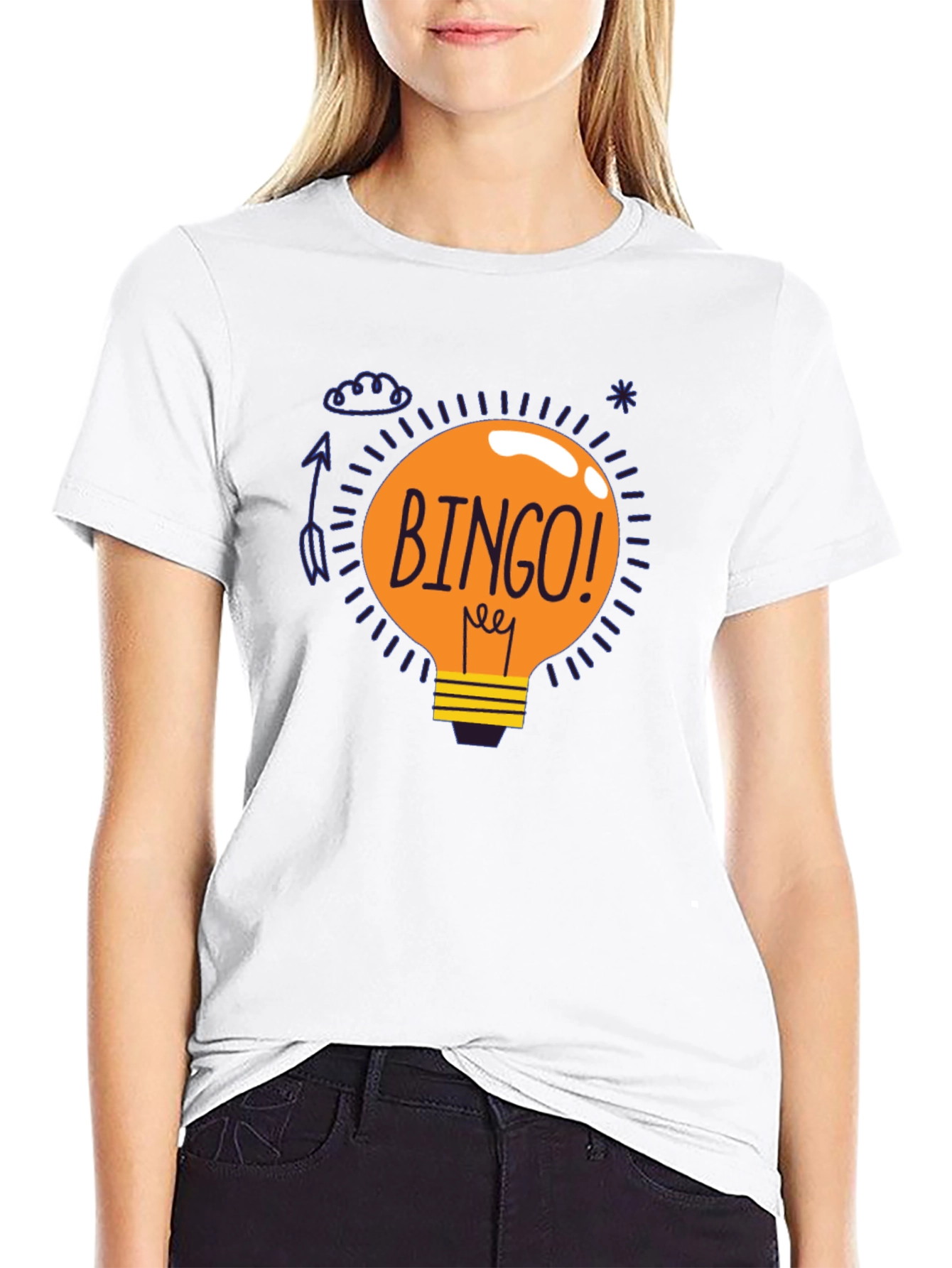 Bingo Idea Lightbulb Graphic Tee - Black Cotton T-Shirt