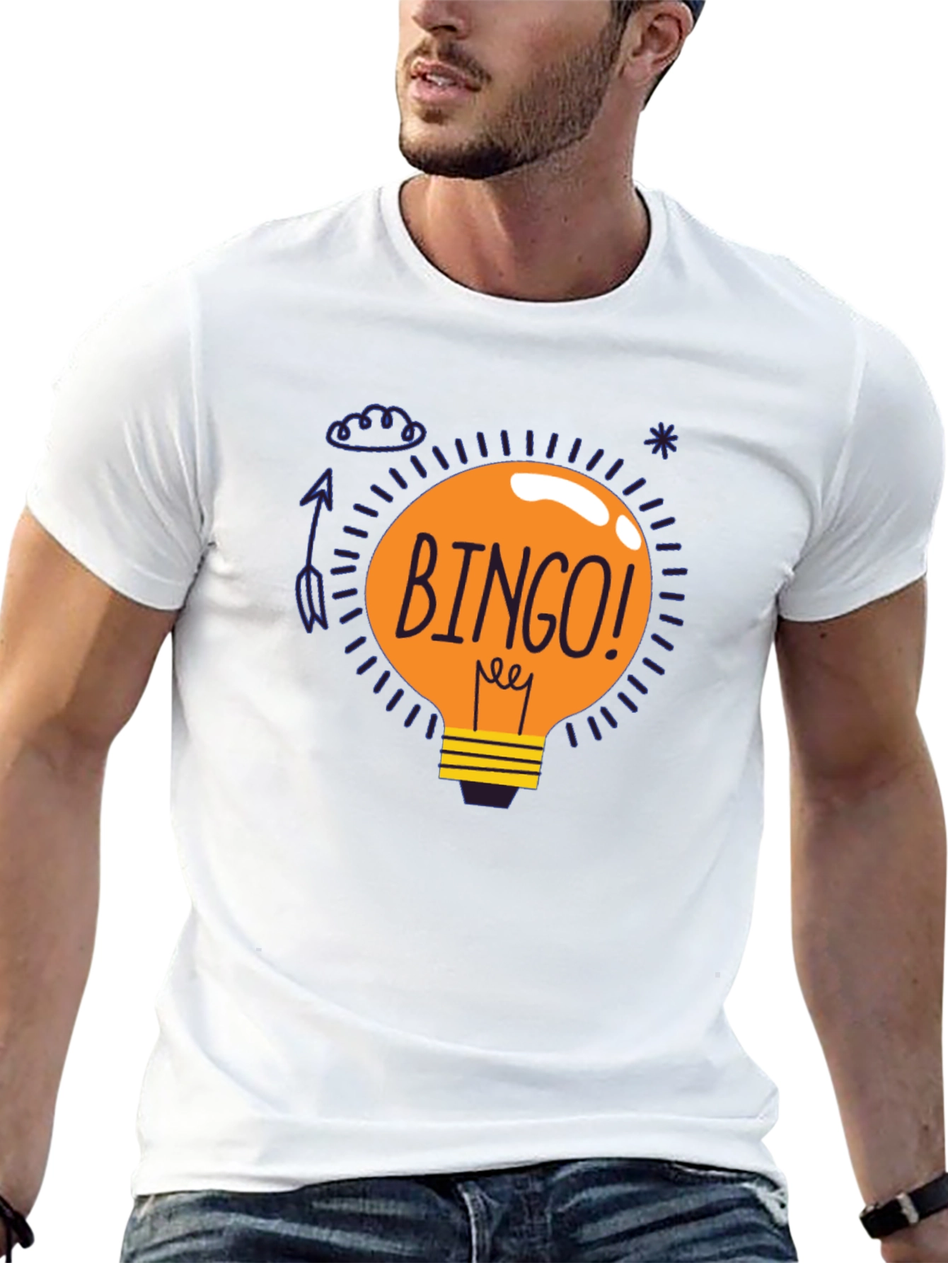 Bingo Idea Lightbulb Graphic Tee - Black Cotton T-Shirt
