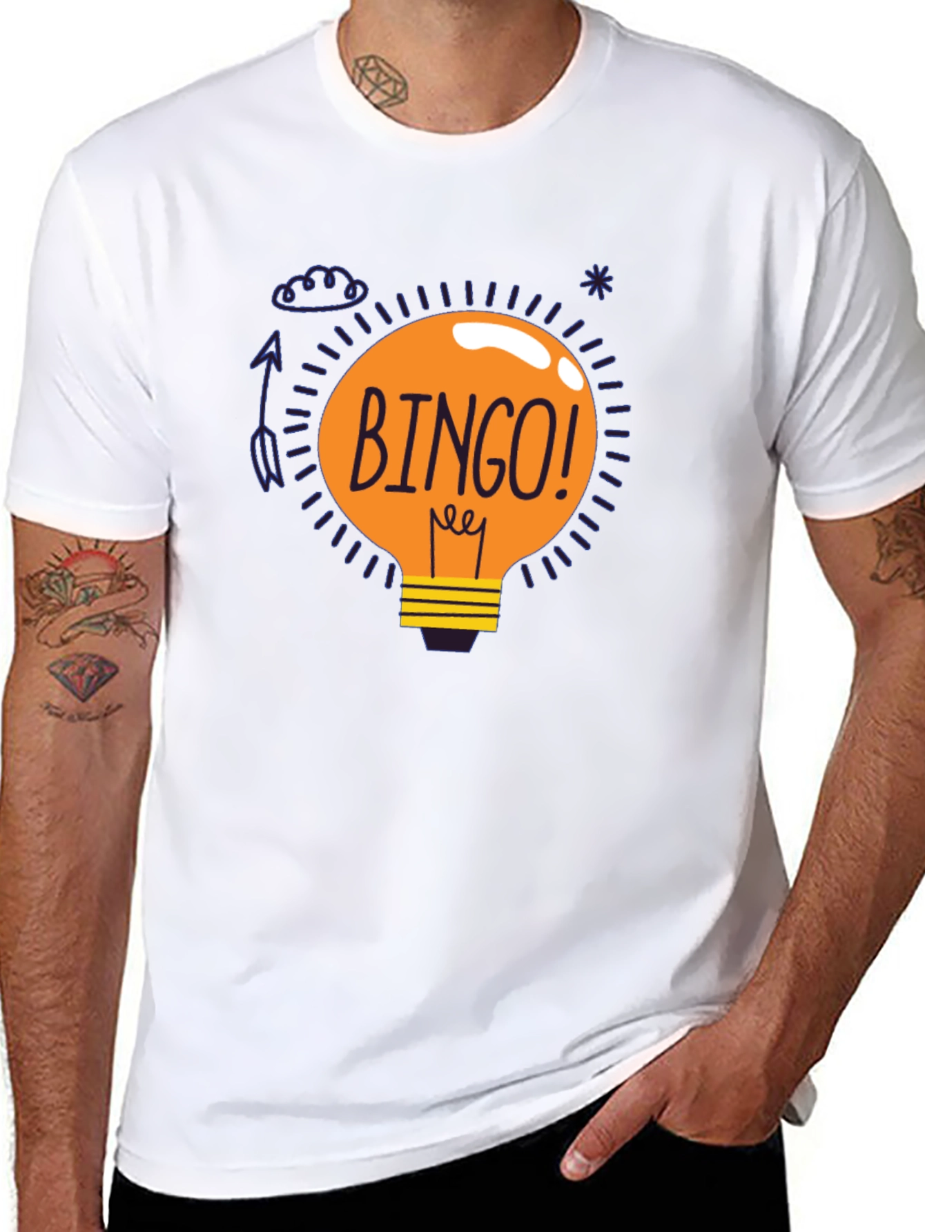 Bingo Idea Lightbulb Graphic Tee - Black Cotton T-Shirt
