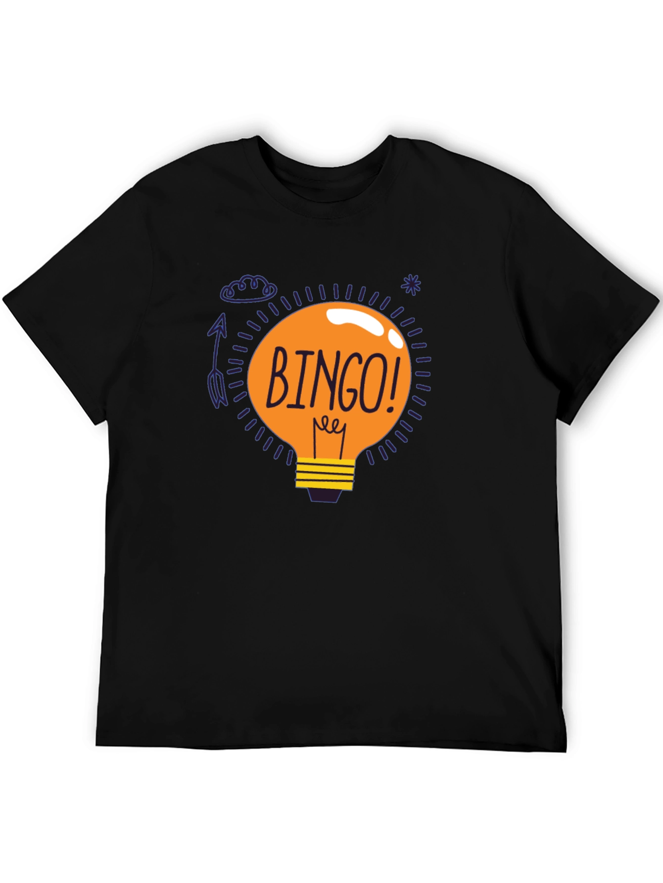 Bingo Idea Lightbulb Graphic Tee - Black Cotton T-Shirt