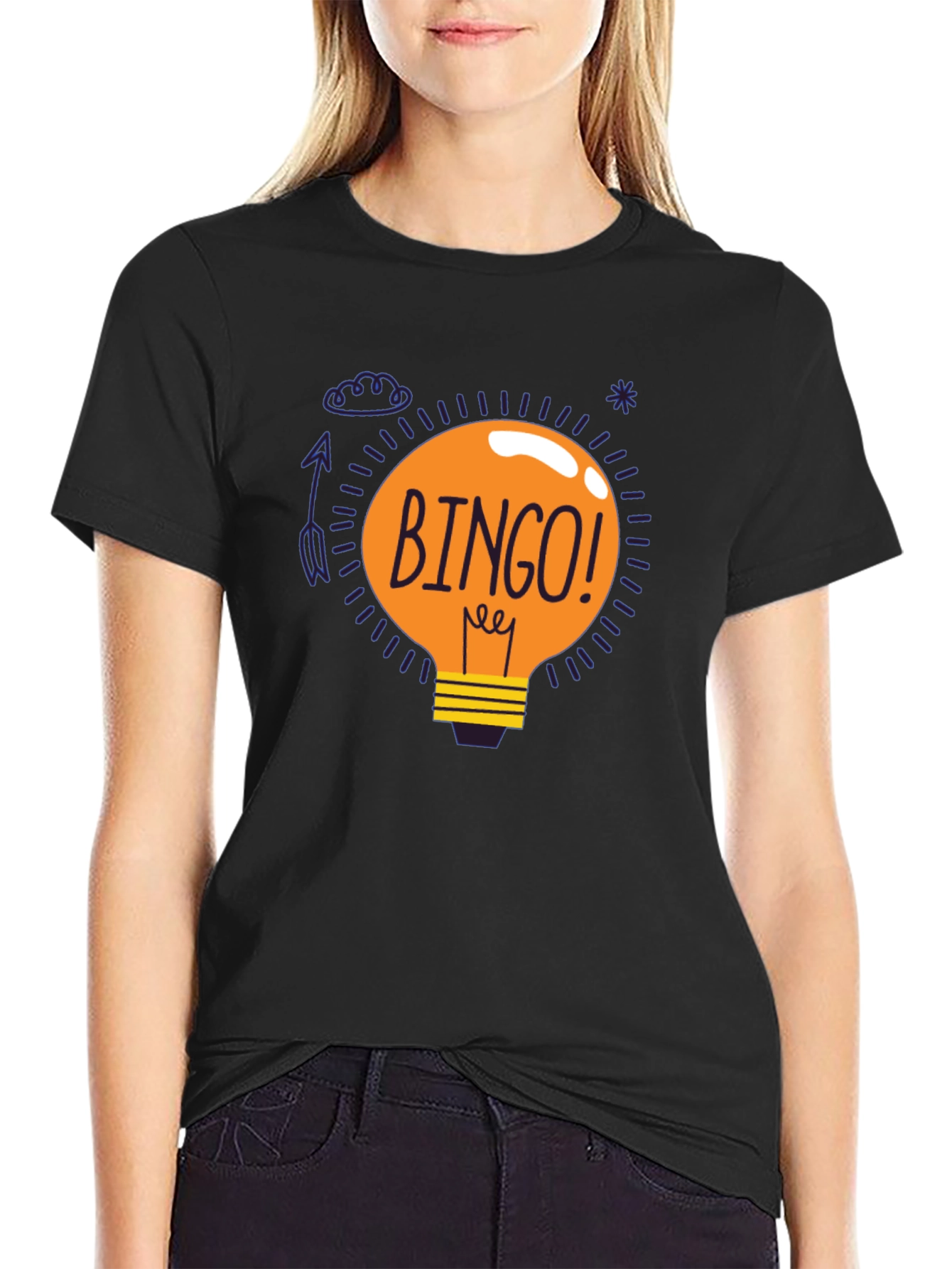 Bingo Idea Lightbulb Graphic Tee - Black Cotton T-Shirt