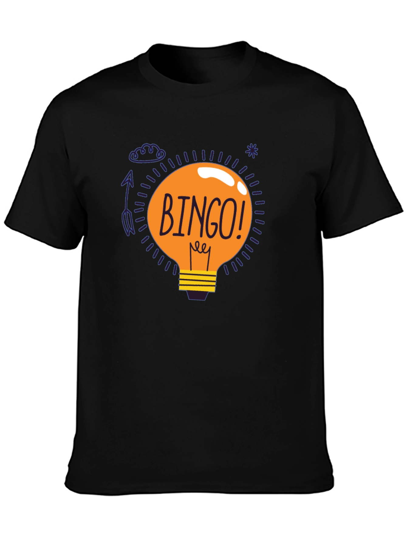 Bingo Idea Lightbulb Graphic Tee - Black Cotton T-Shirt