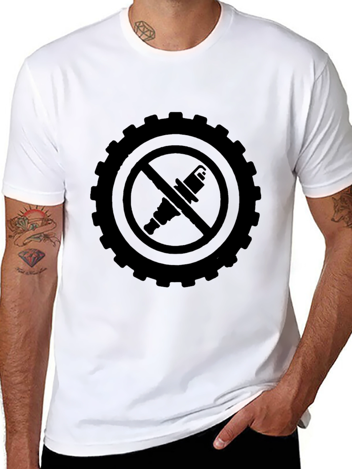 Gear & Spark Plug Forbidden Symbol T-Shirt