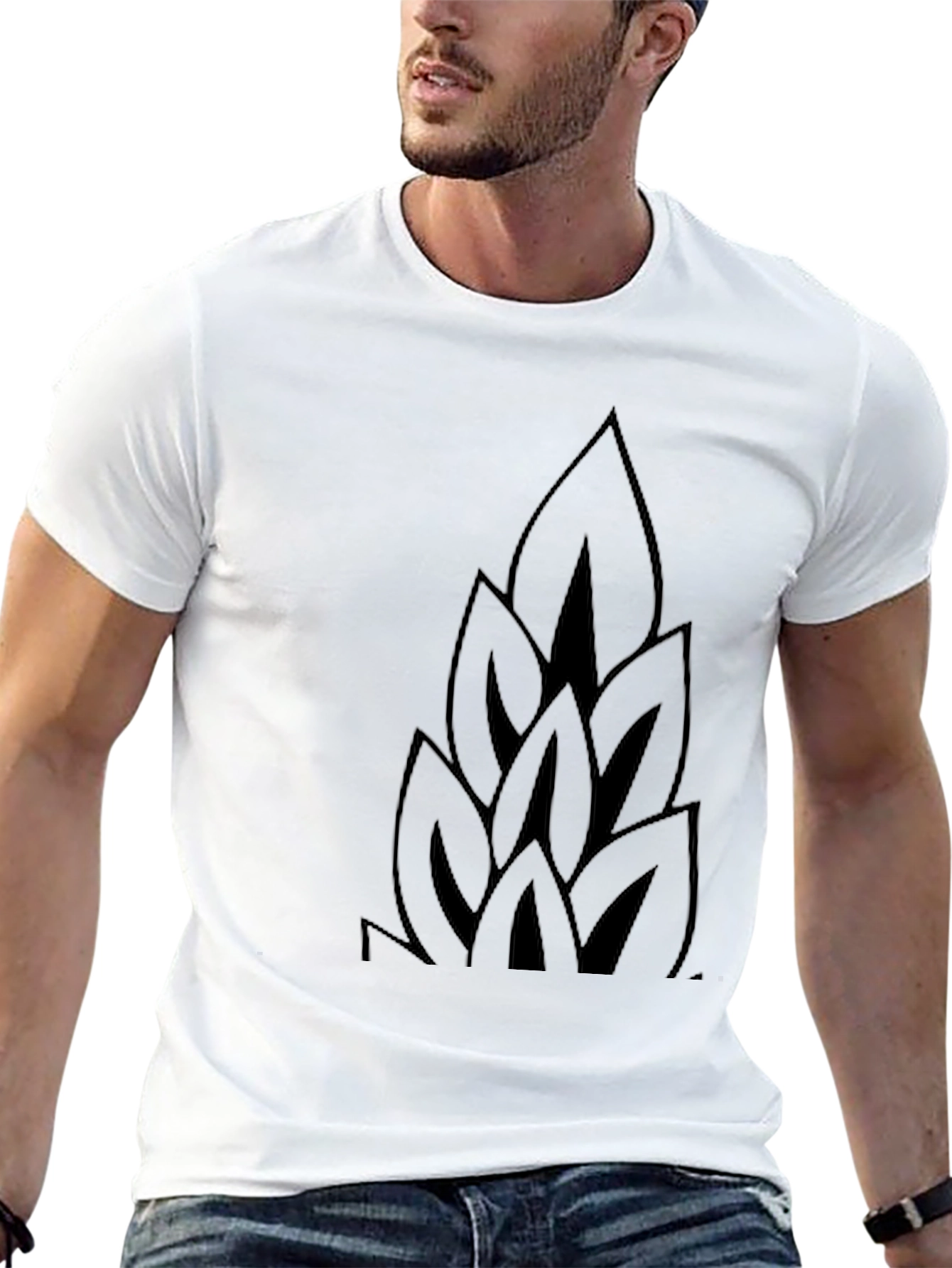 Mens Black T-Shirt with Abstract Leaf Design