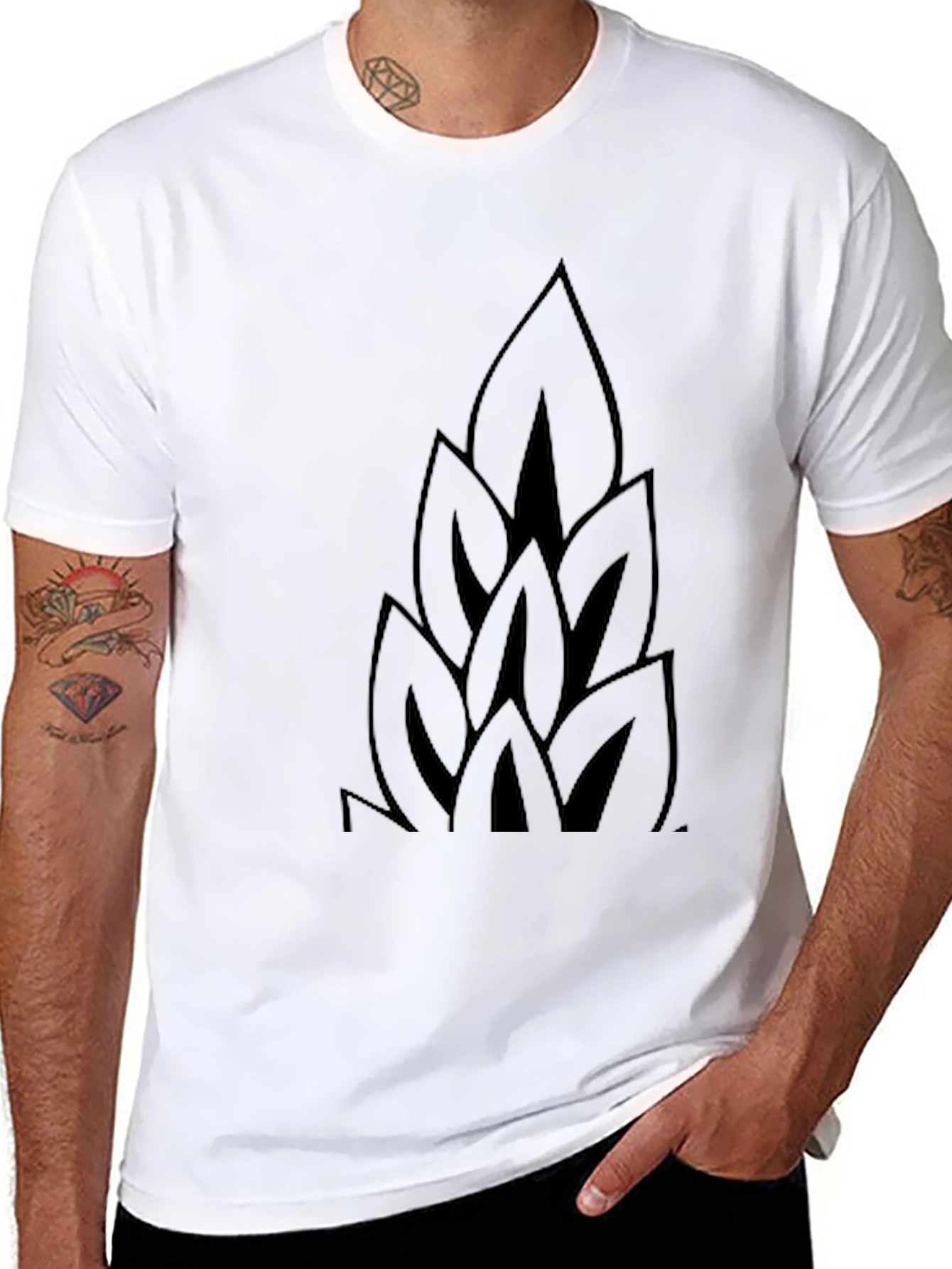 Mens Black T-Shirt with Abstract Leaf Design