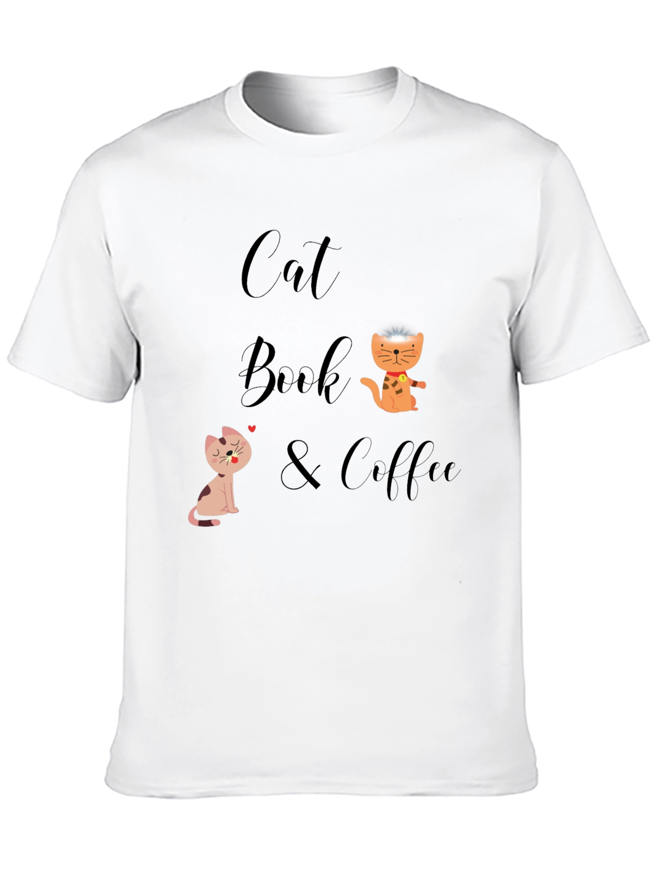 Cat Book & Coffee Graphic T-Shirt