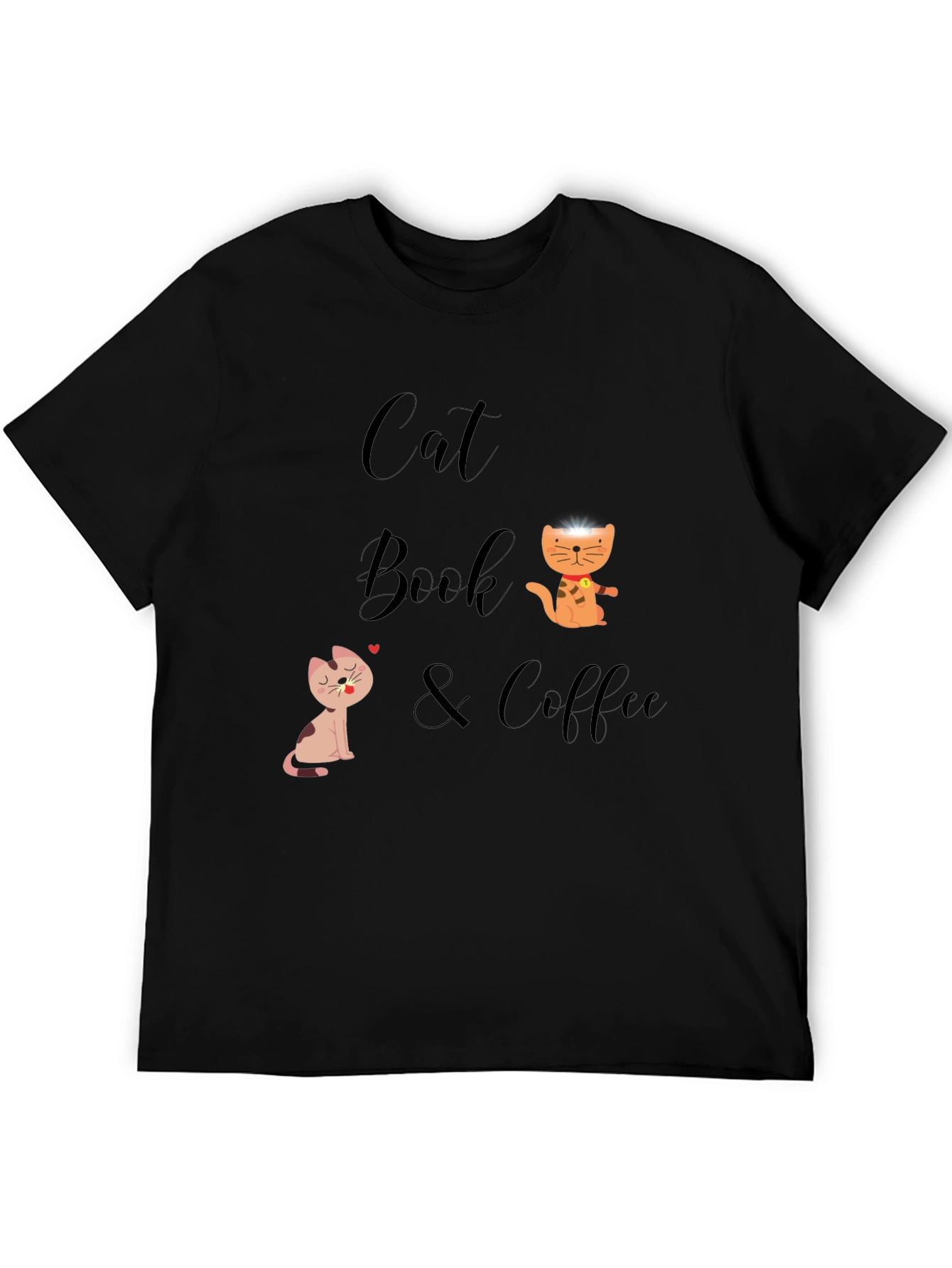 Cat Book & Coffee Graphic T-Shirt