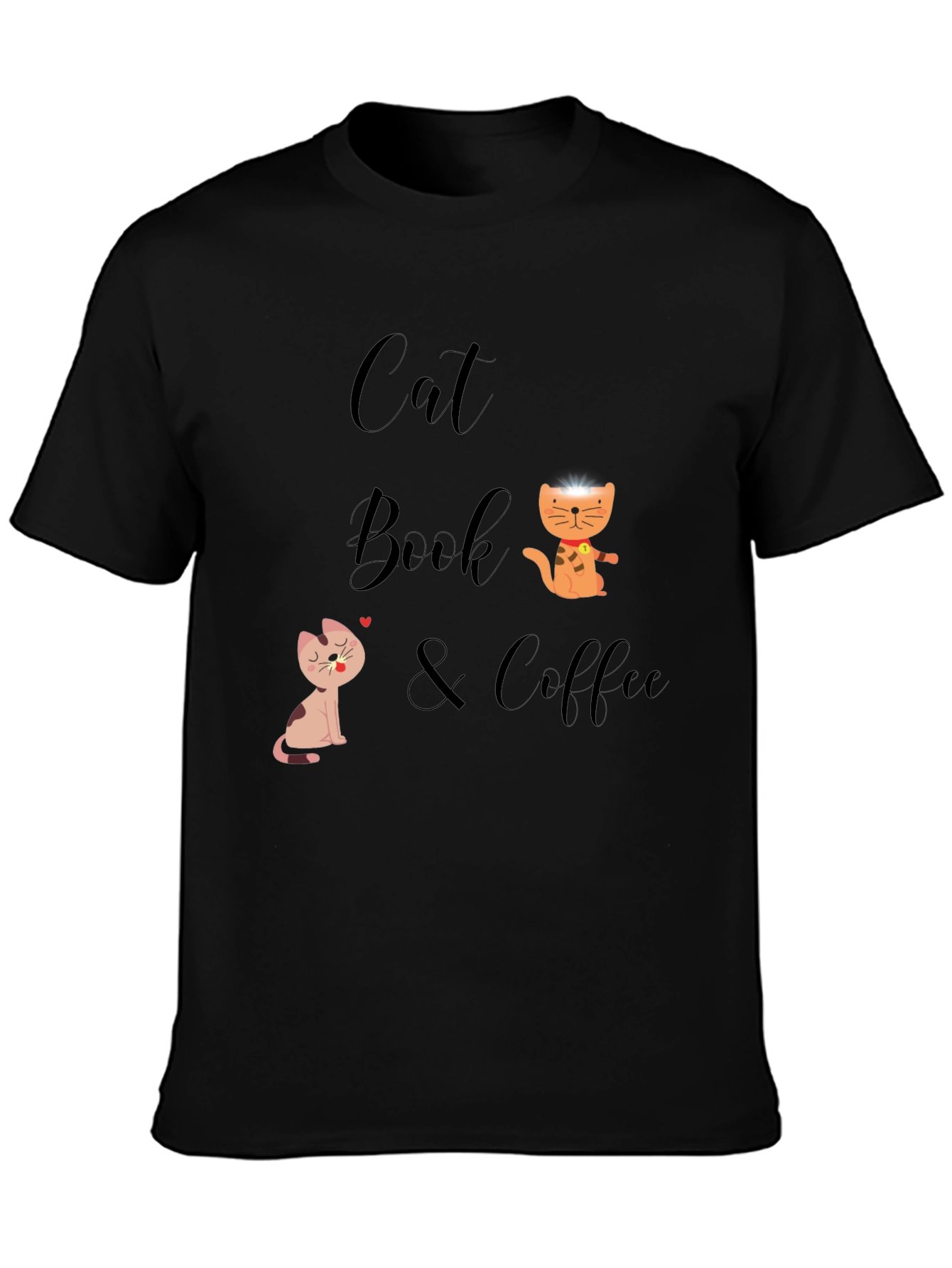 Cat Book & Coffee Graphic T-Shirt