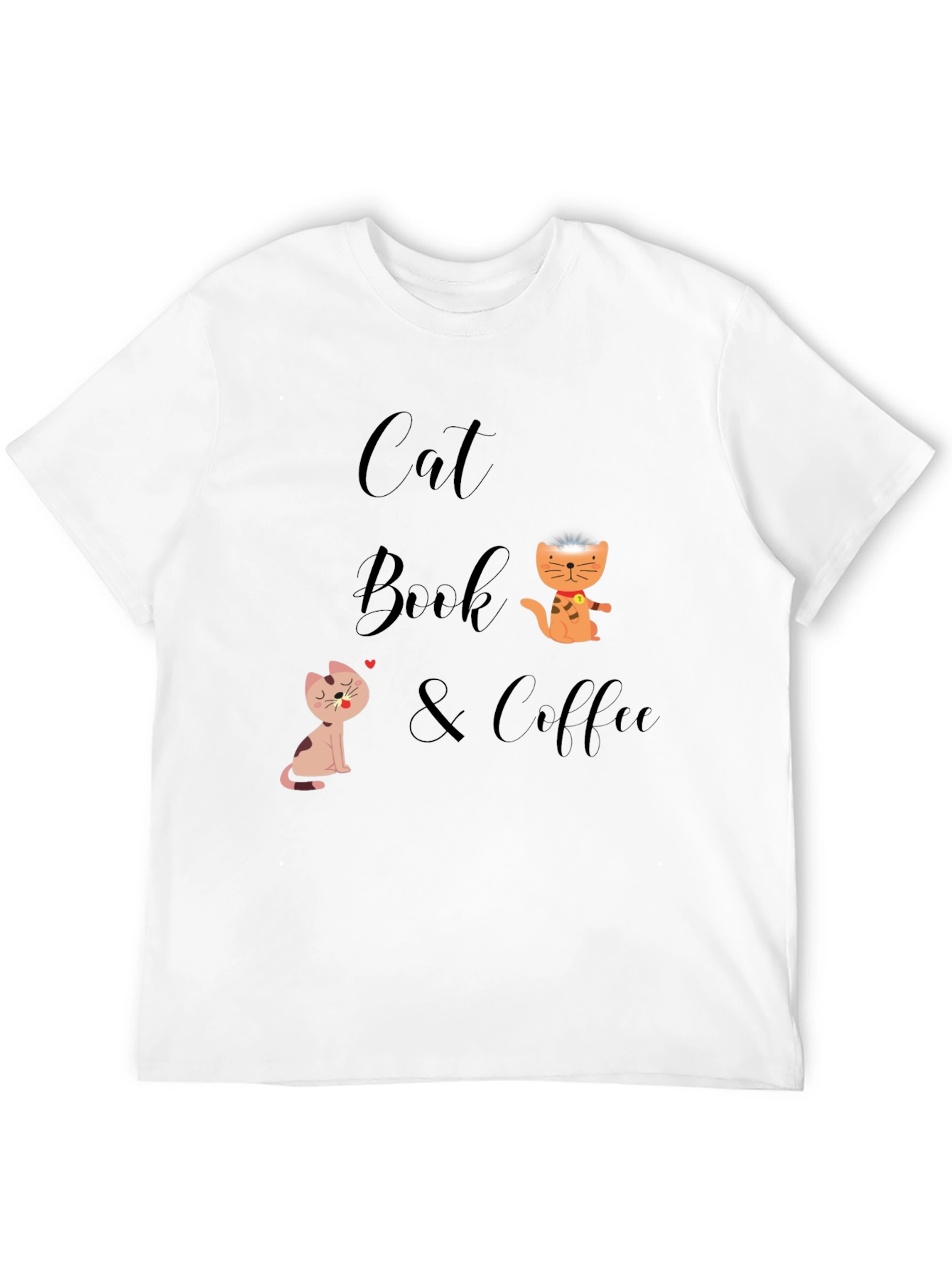 Cat Book & Coffee Graphic T-Shirt