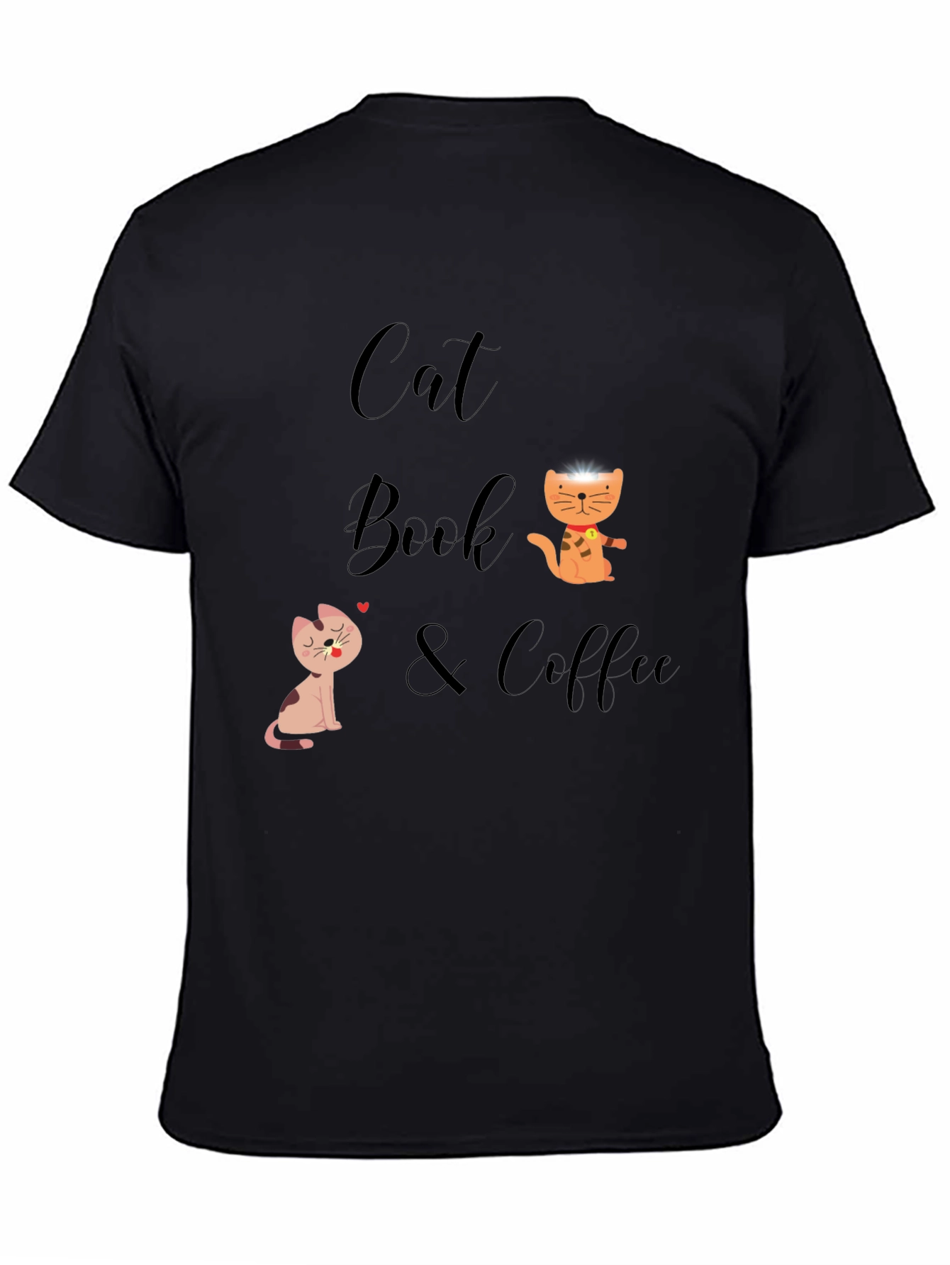 Cat Book & Coffee Graphic T-Shirt