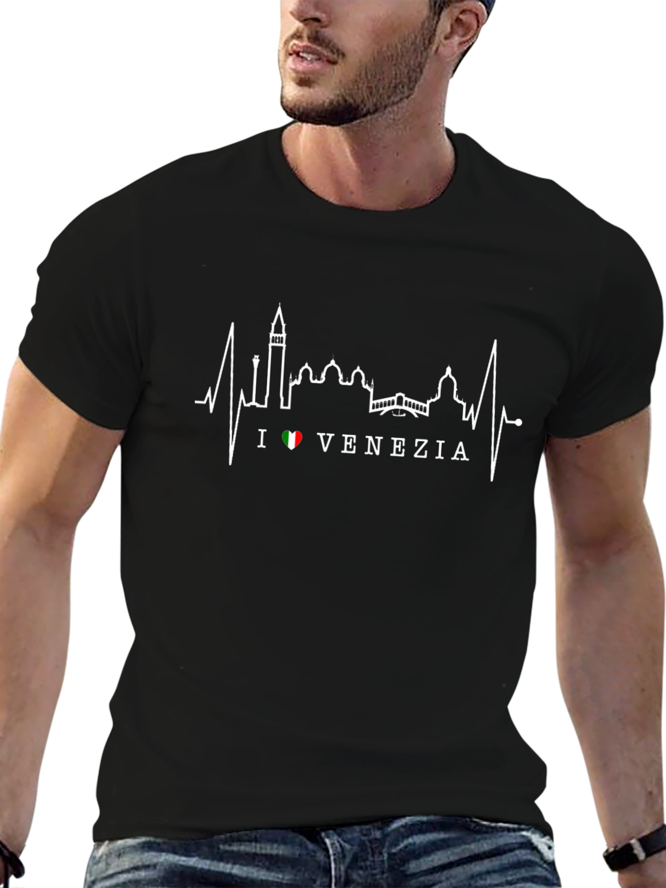 I Love Venezia Heartbeat Graphic Tee - Black