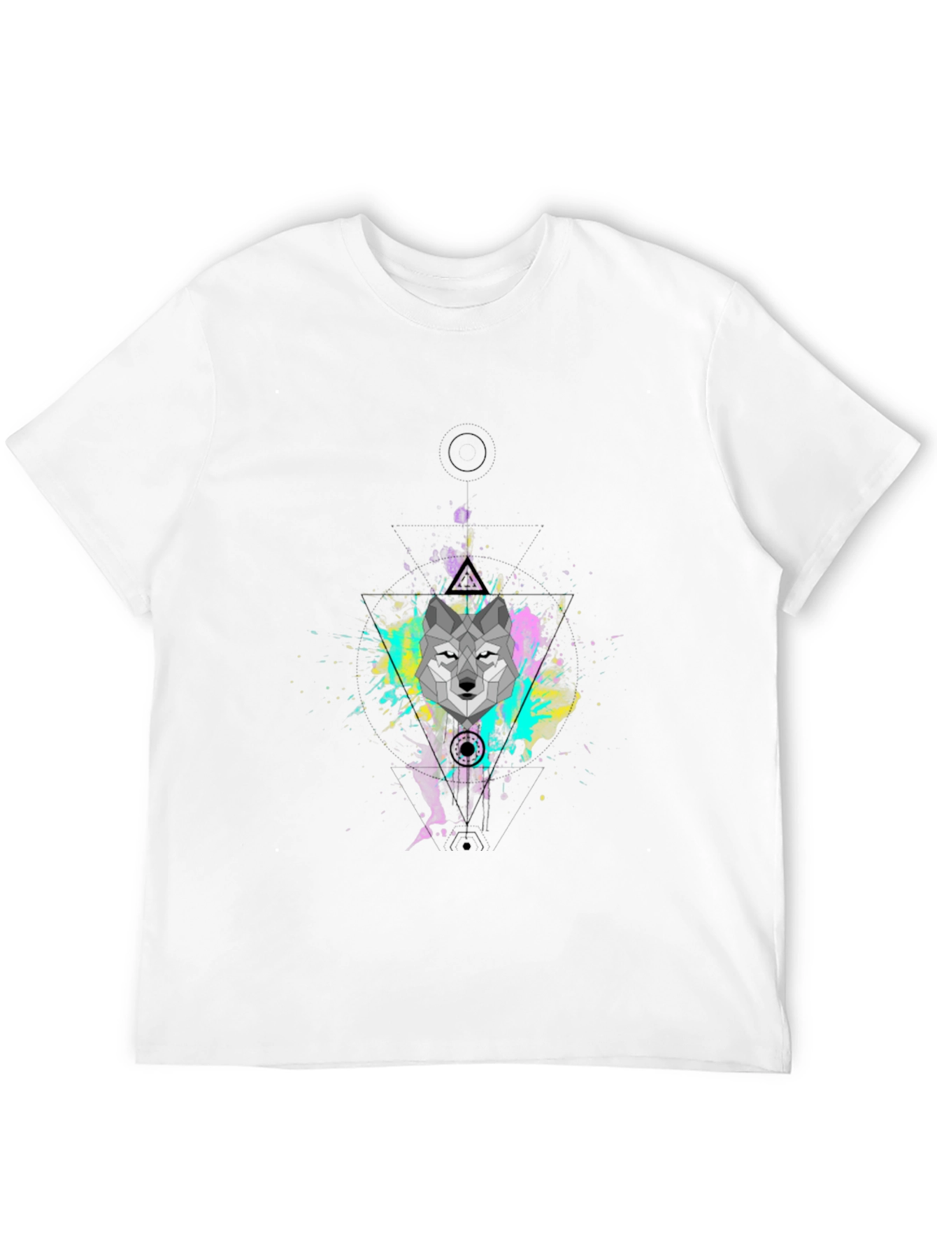 Geometric Wolf Graphic Black T-Shirt