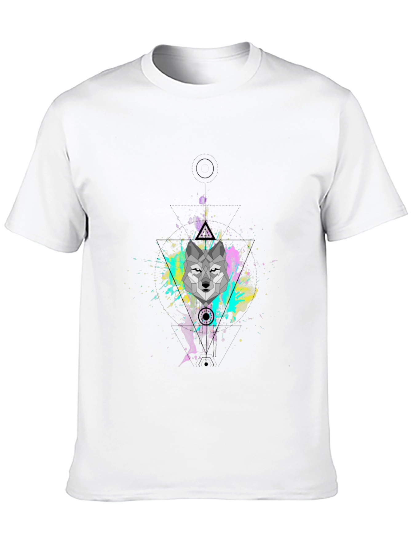 Geometric Wolf Graphic Black T-Shirt