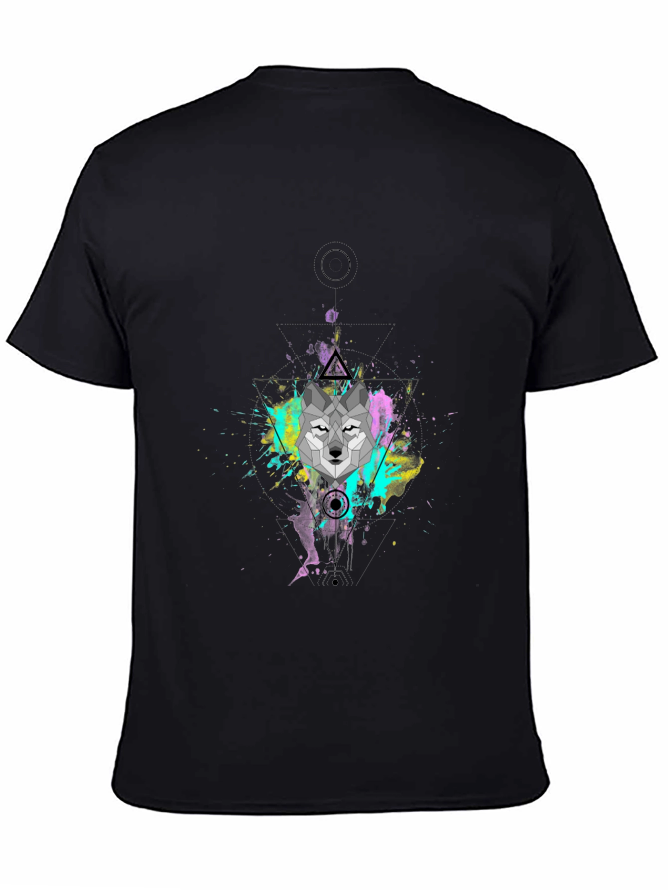 Geometric Wolf Graphic Black T-Shirt