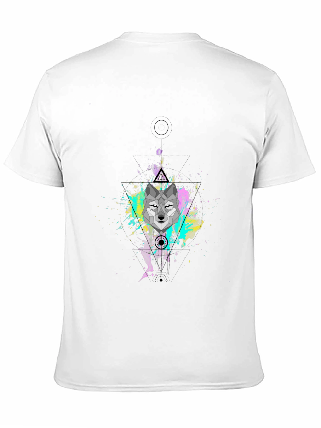 Geometric Wolf Graphic Black T-Shirt