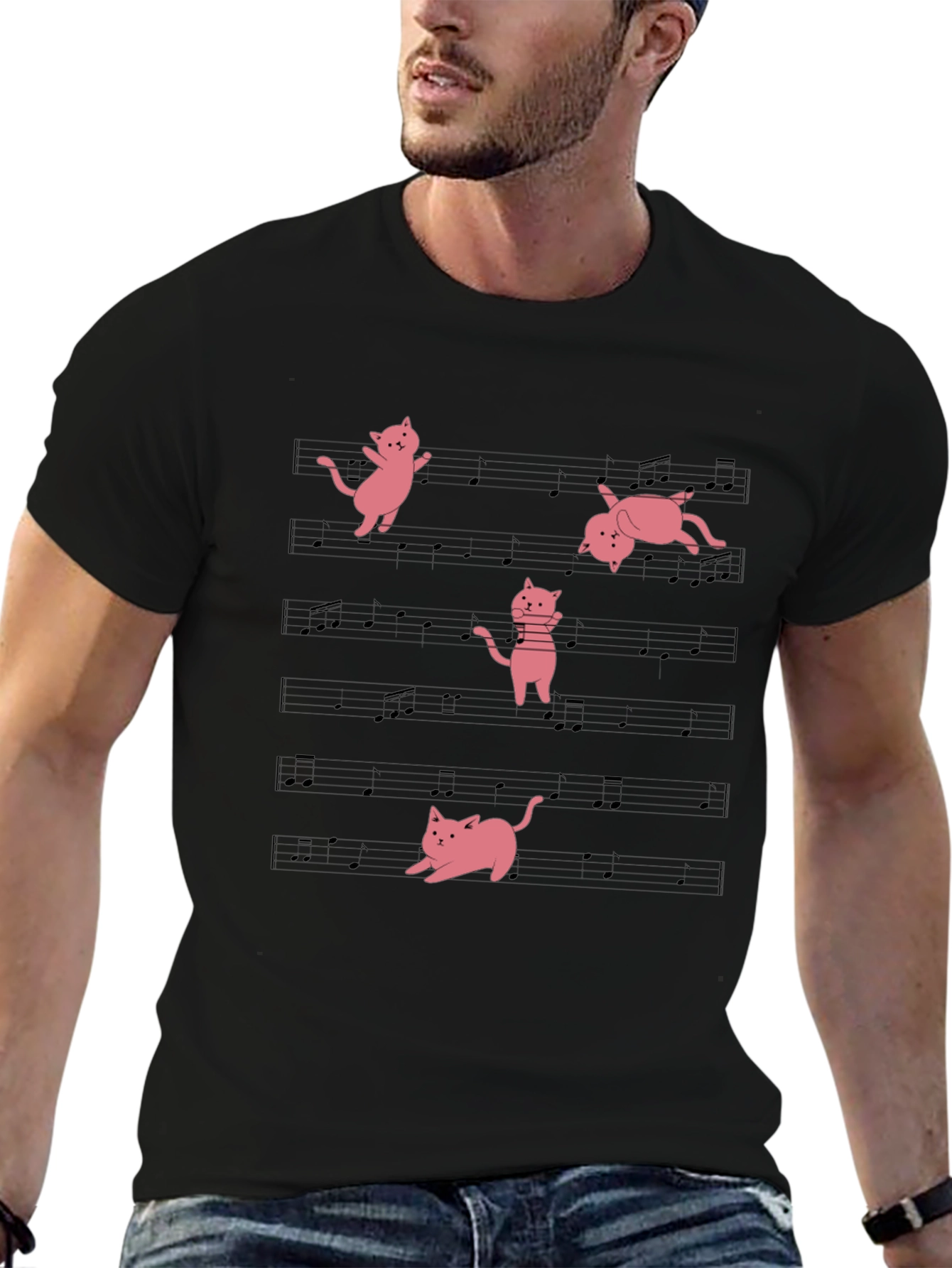 Musical Cat T-Shirt - Black