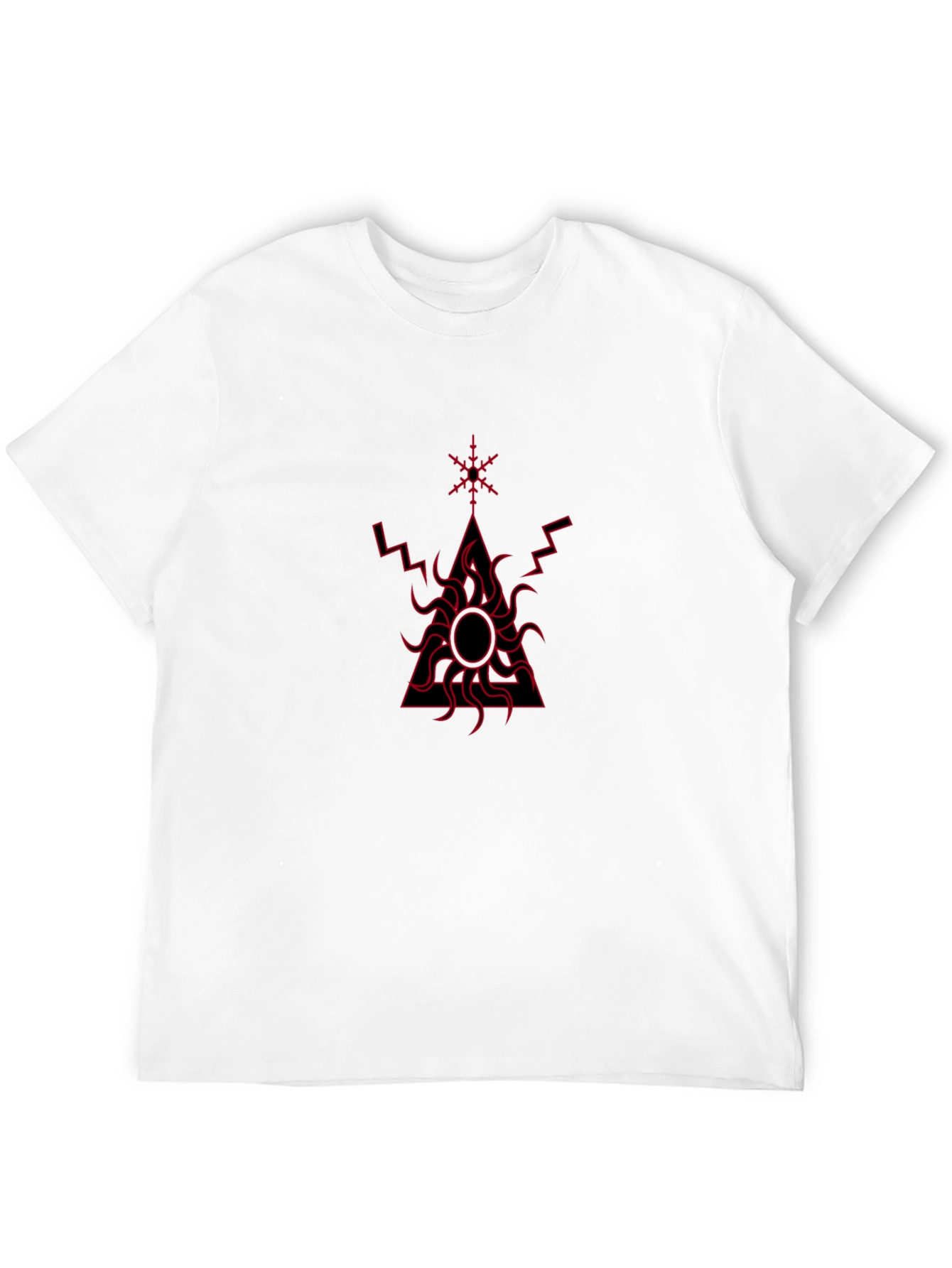 Black T-Shirt with Red Geometric Sun Design