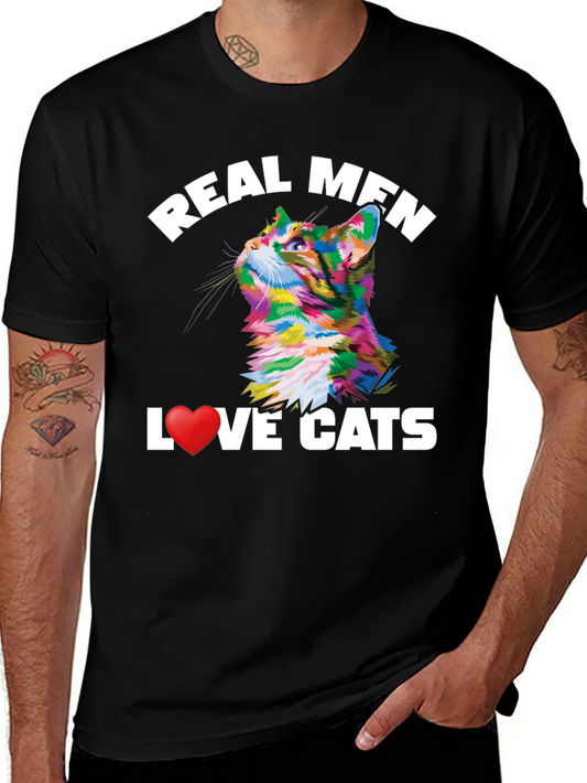 Real Men Love Cats T-Shirt Colorful Cat Graphic Tee