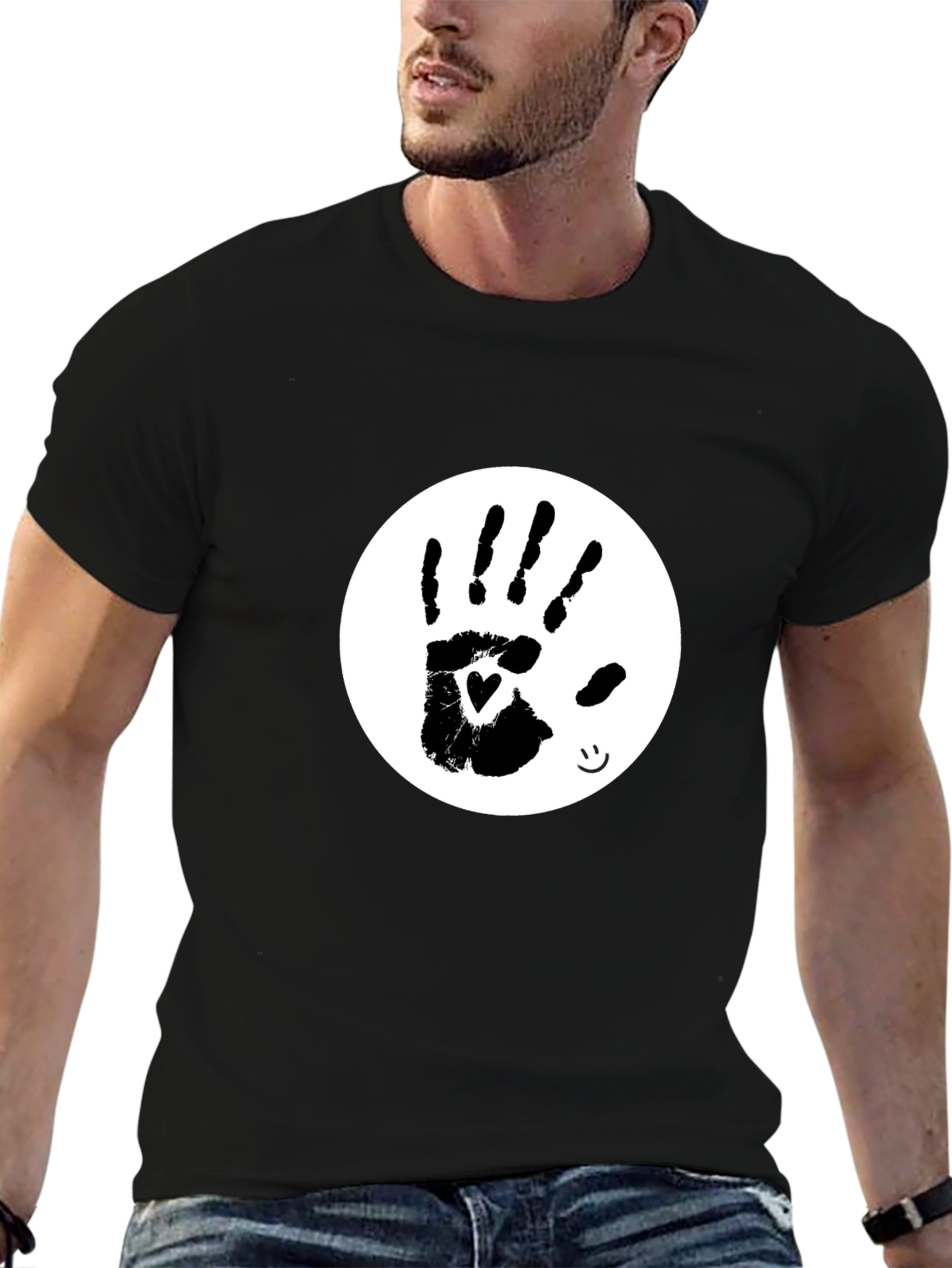 Heart Handprint Tee - Black Cotton Blend T-Shirt