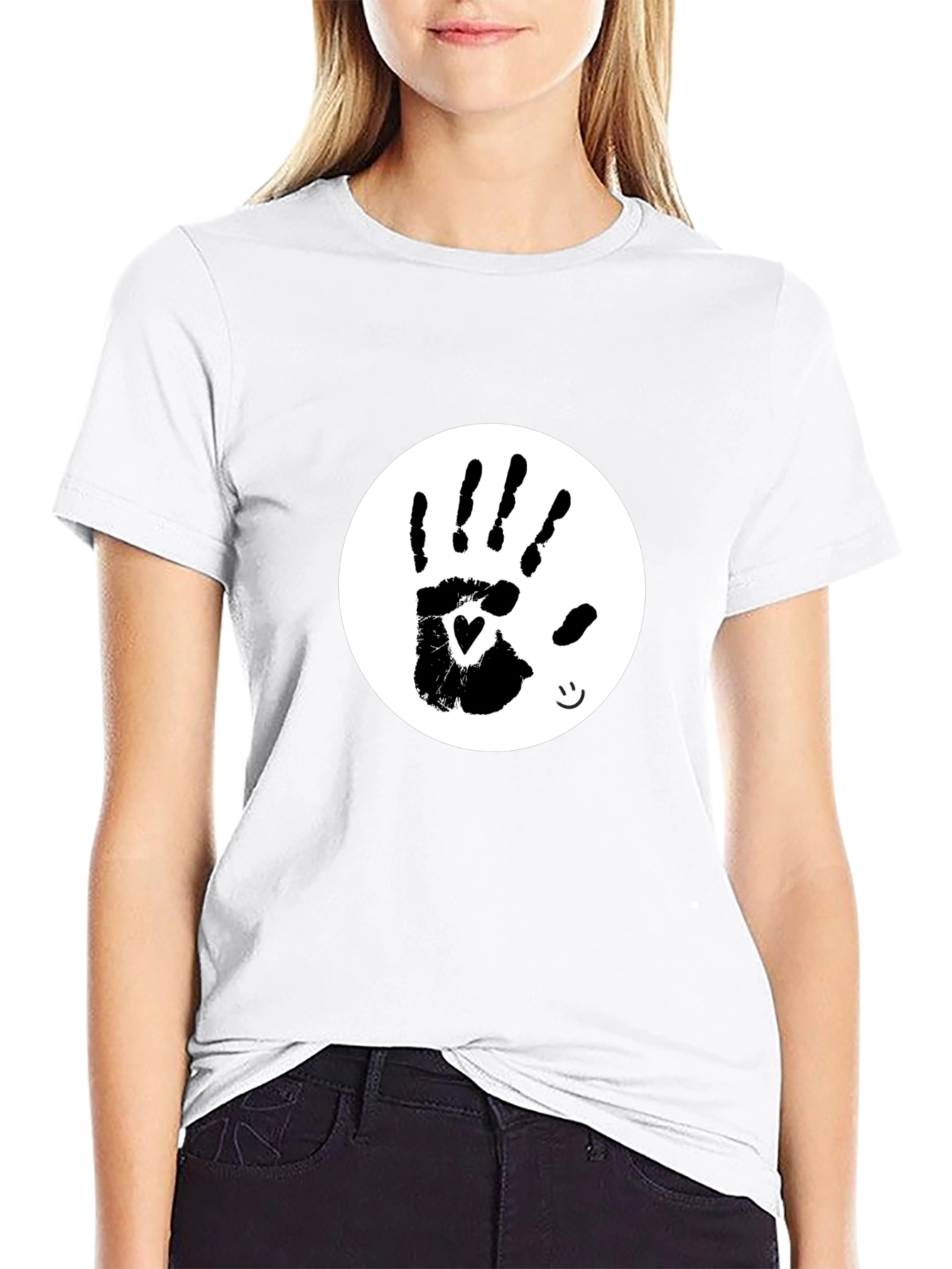 Heart Handprint Tee - Black Cotton Blend T-Shirt