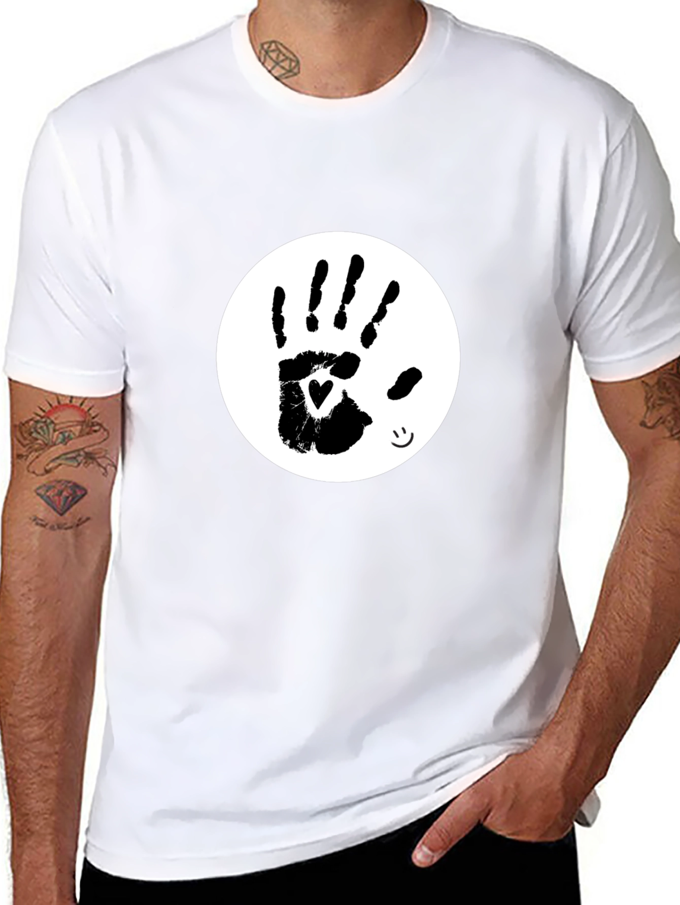 Heart Handprint Tee - Black Cotton Blend T-Shirt