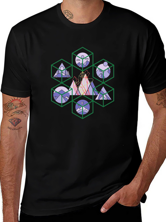 Geometric Mountain Design Black T-Shirt