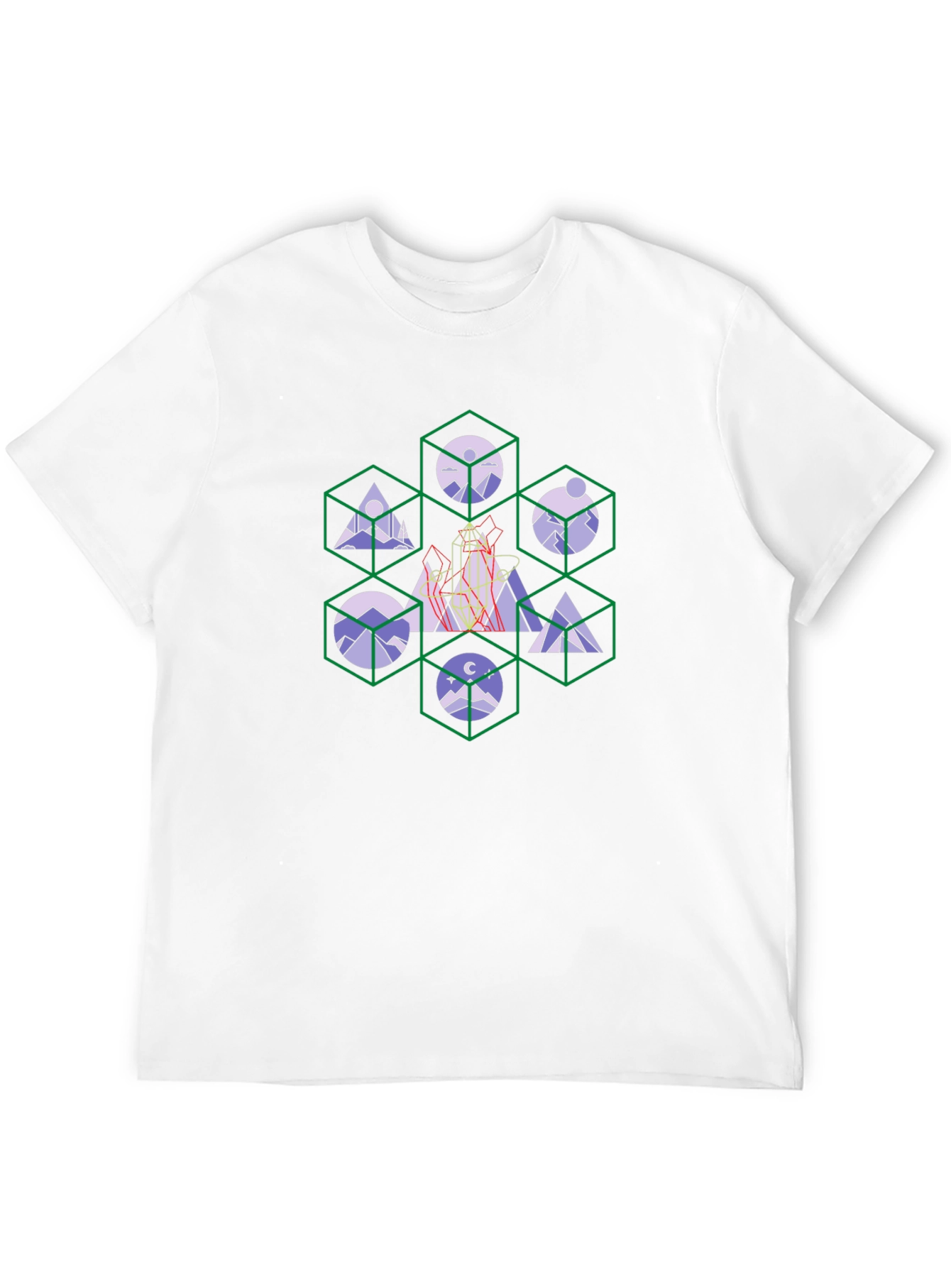 Geometric Mountain Design Black T-Shirt