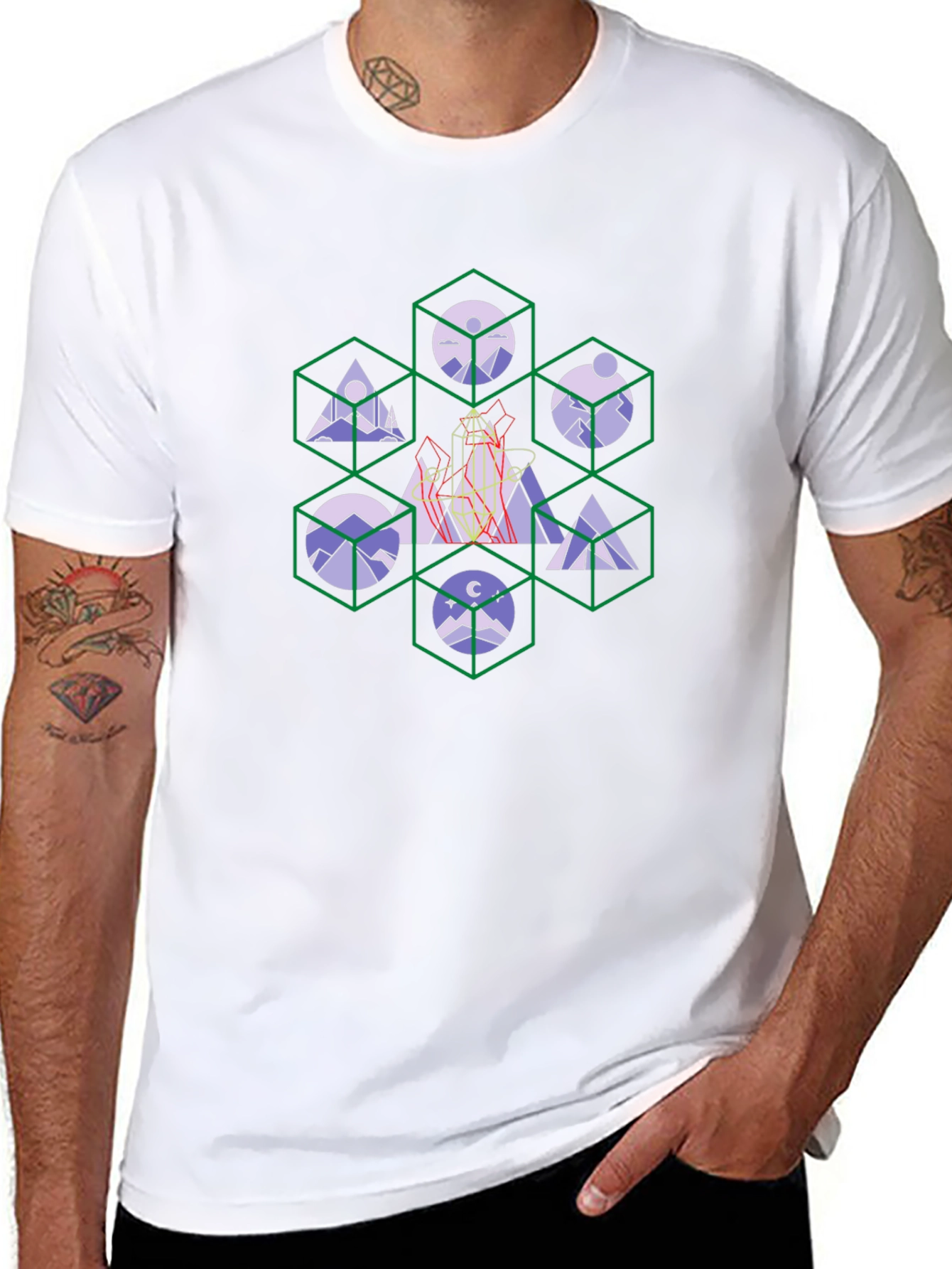 Geometric Mountain Design Black T-Shirt