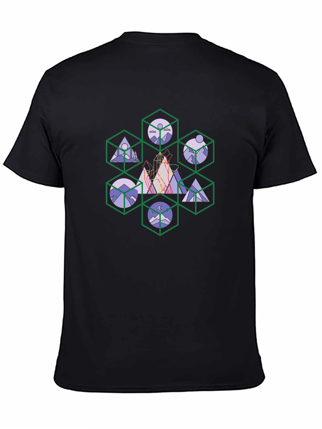 Geometric Mountain Design Black T-Shirt