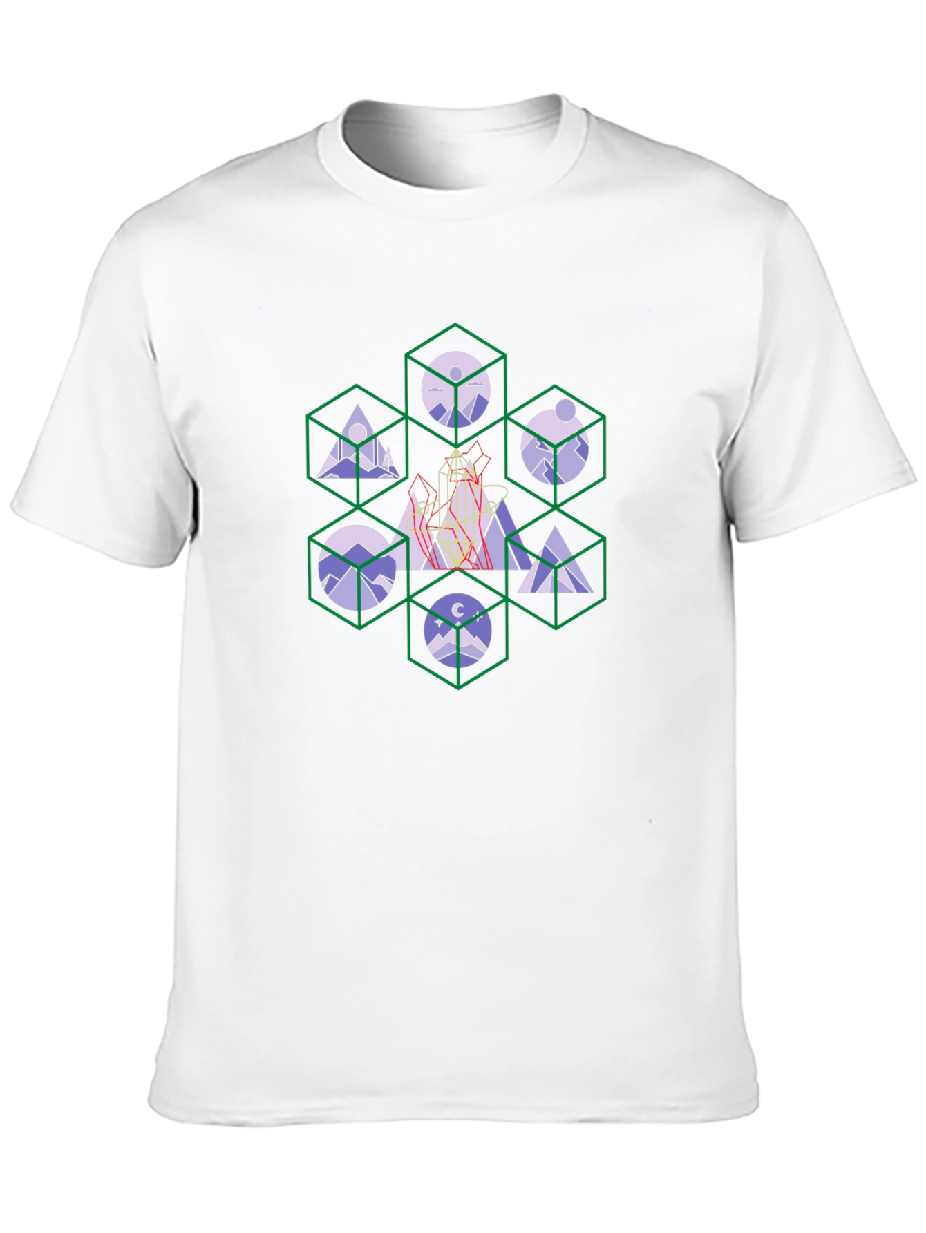 Geometric Mountain Design Black T-Shirt