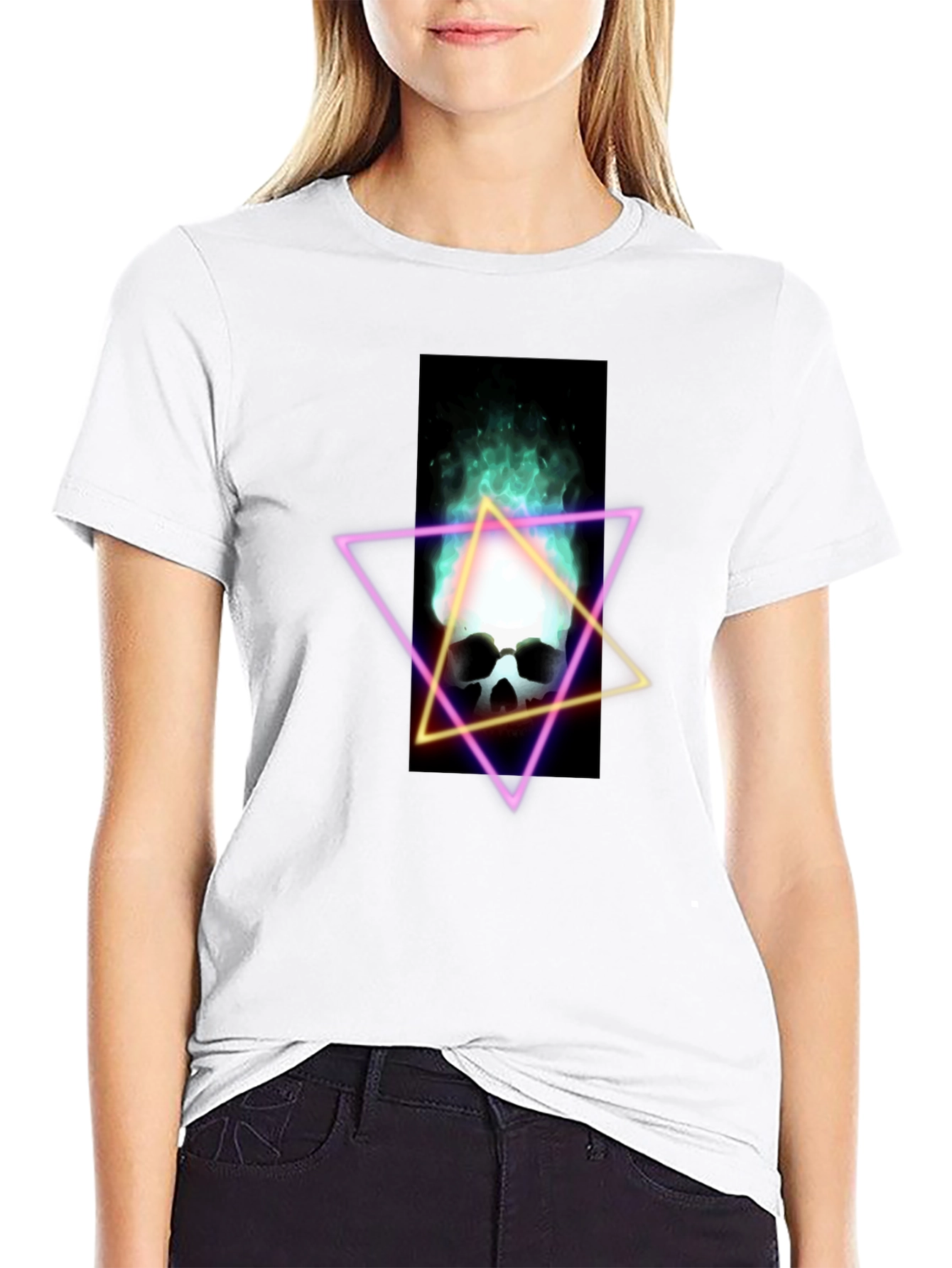 Neon Skull T-Shirt - Flaming Skull Graphic Tee