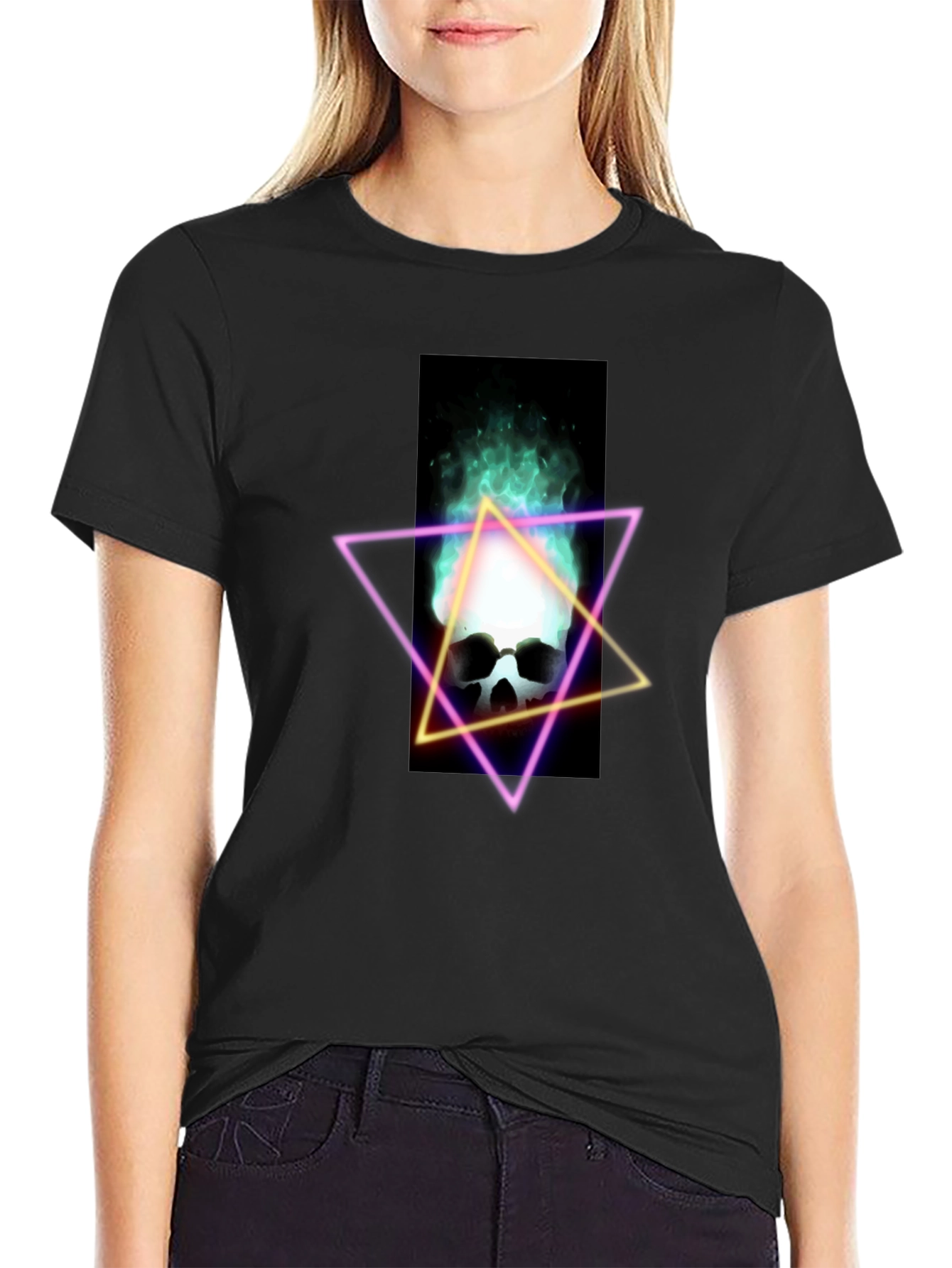 Neon Skull T-Shirt - Flaming Skull Graphic Tee