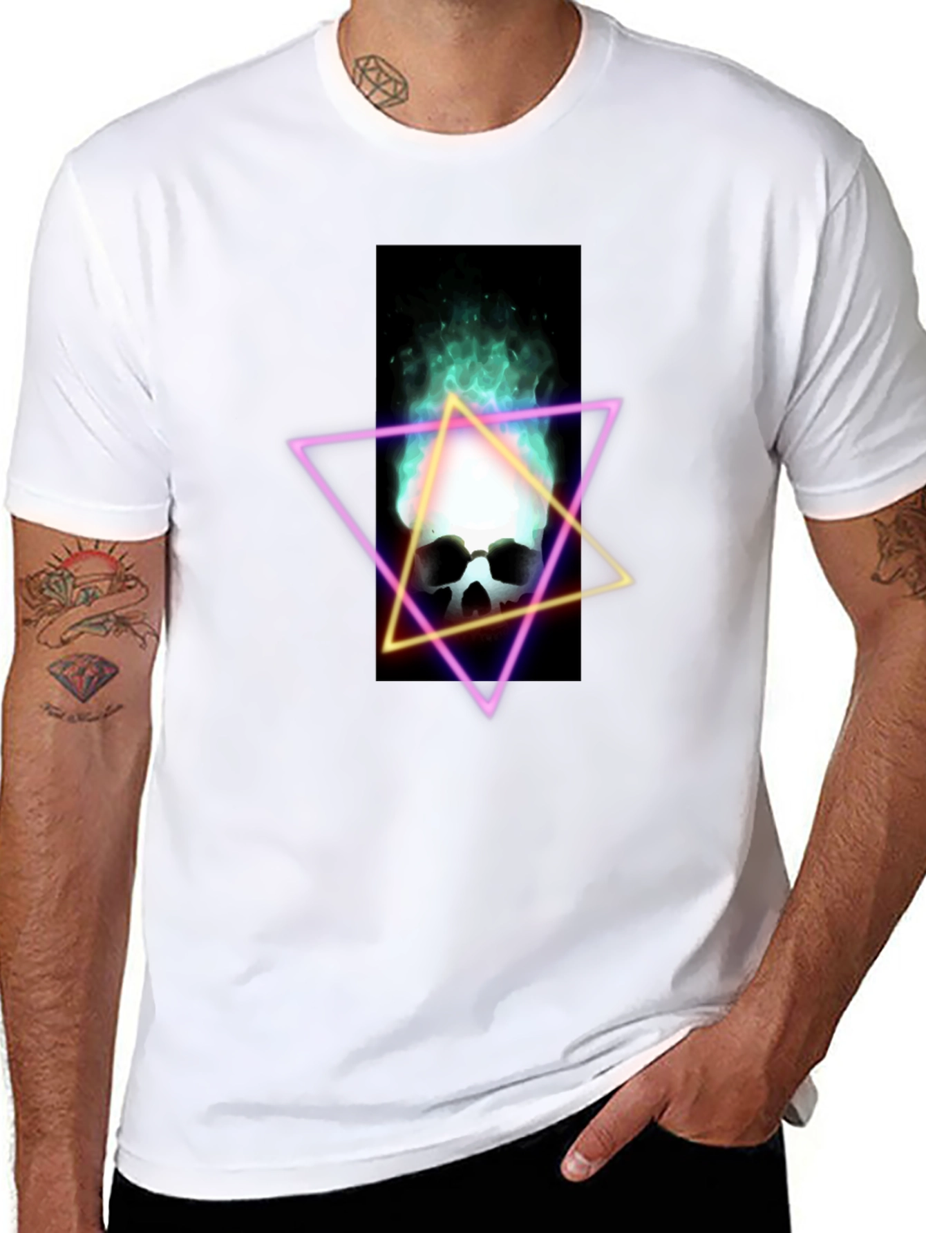 Neon Skull T-Shirt - Flaming Skull Graphic Tee
