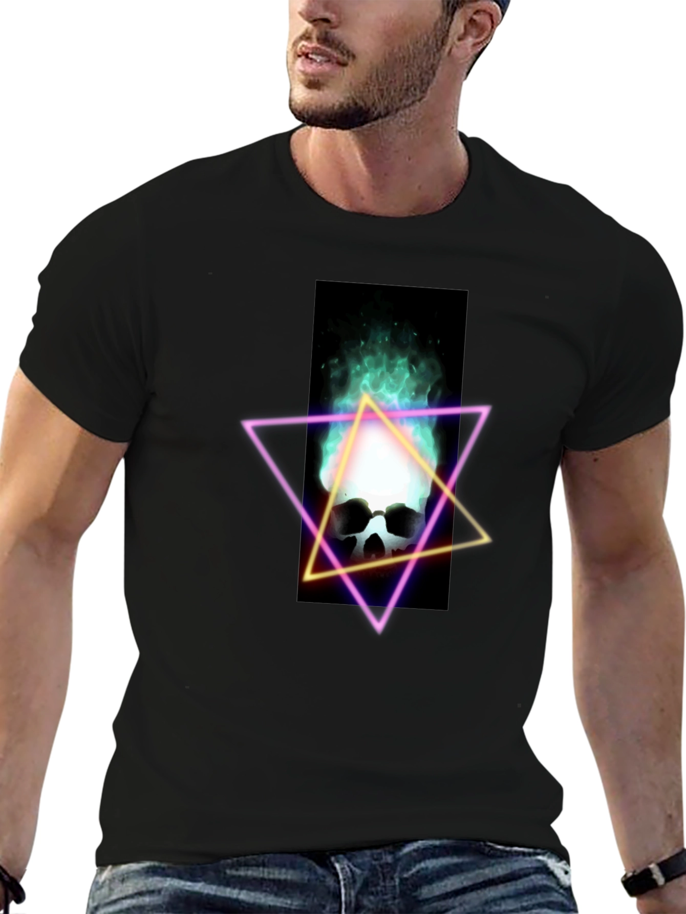 Neon Skull T-Shirt - Flaming Skull Graphic Tee