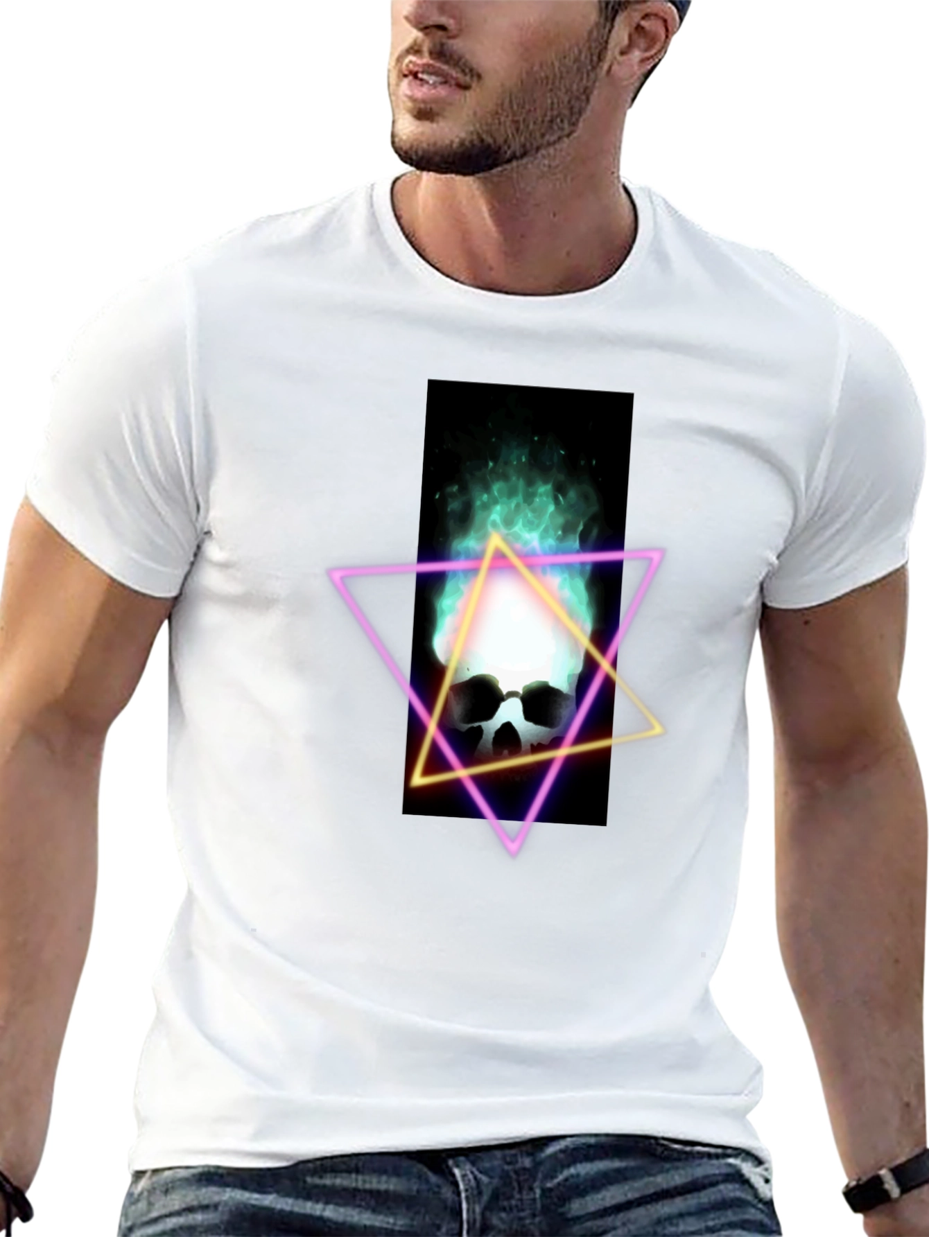 Neon Skull T-Shirt - Flaming Skull Graphic Tee