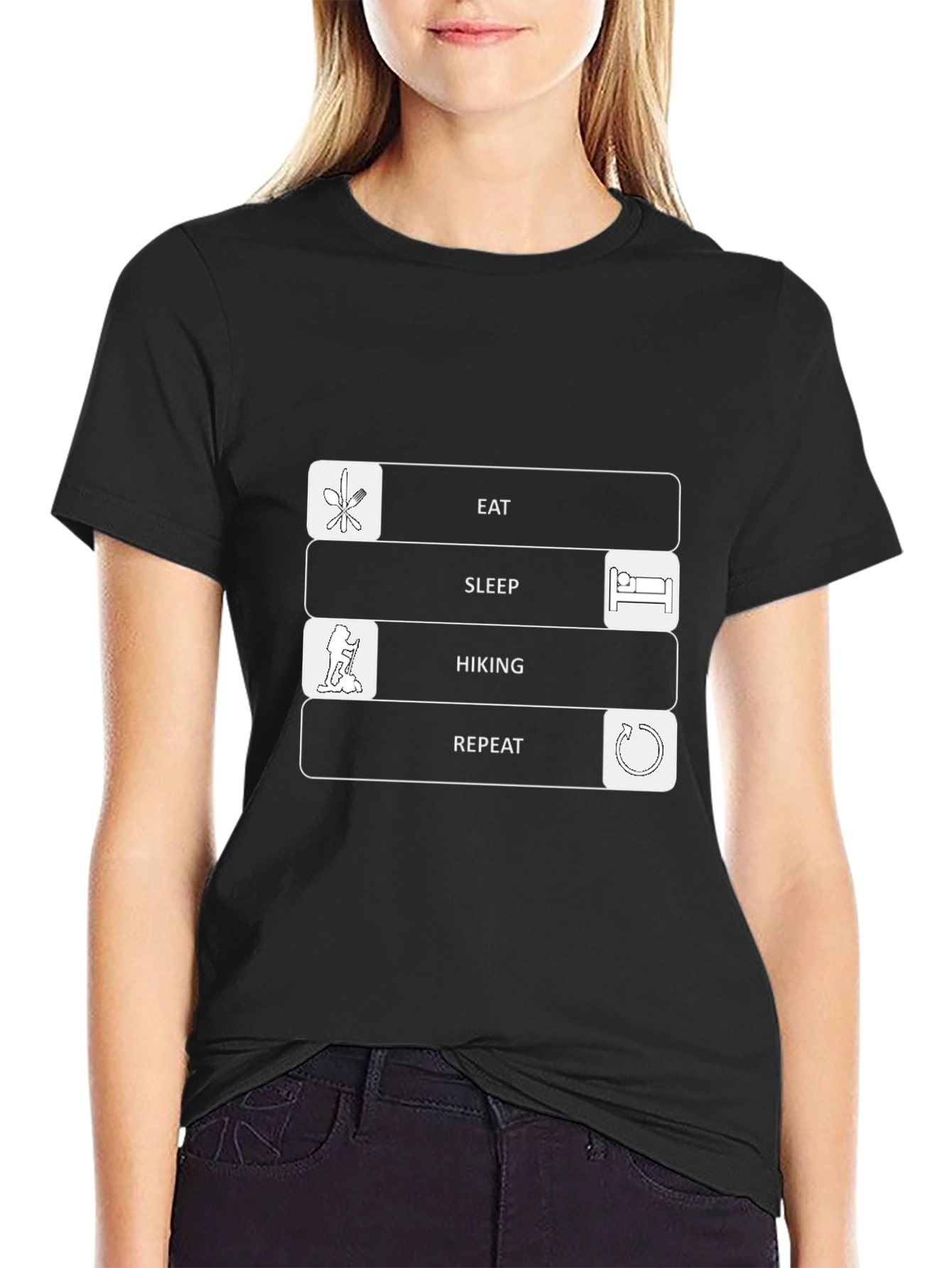 Eat Sleep Hiking Repeat Black Graphic T-Shirt