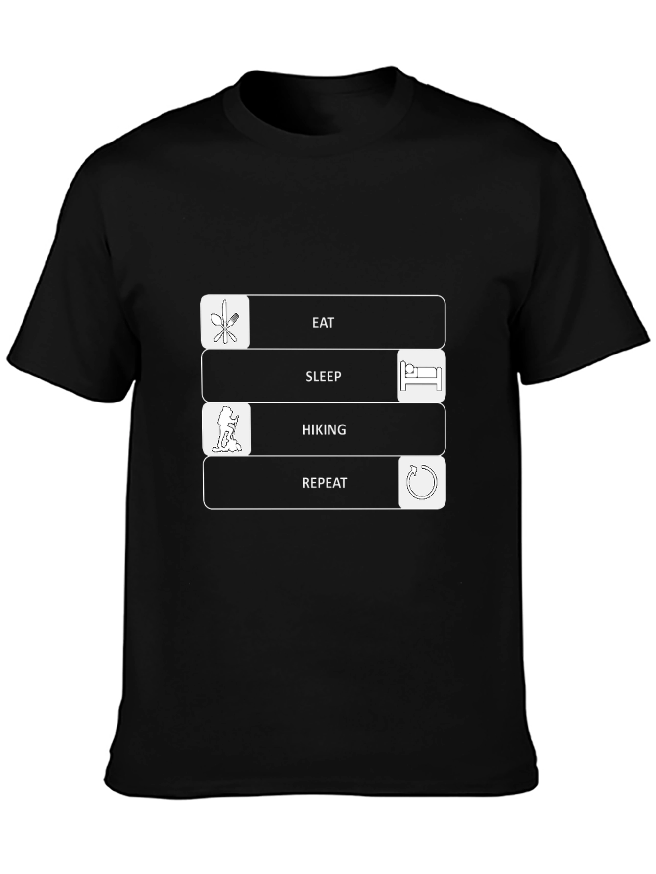 Eat Sleep Hiking Repeat Black Graphic T-Shirt