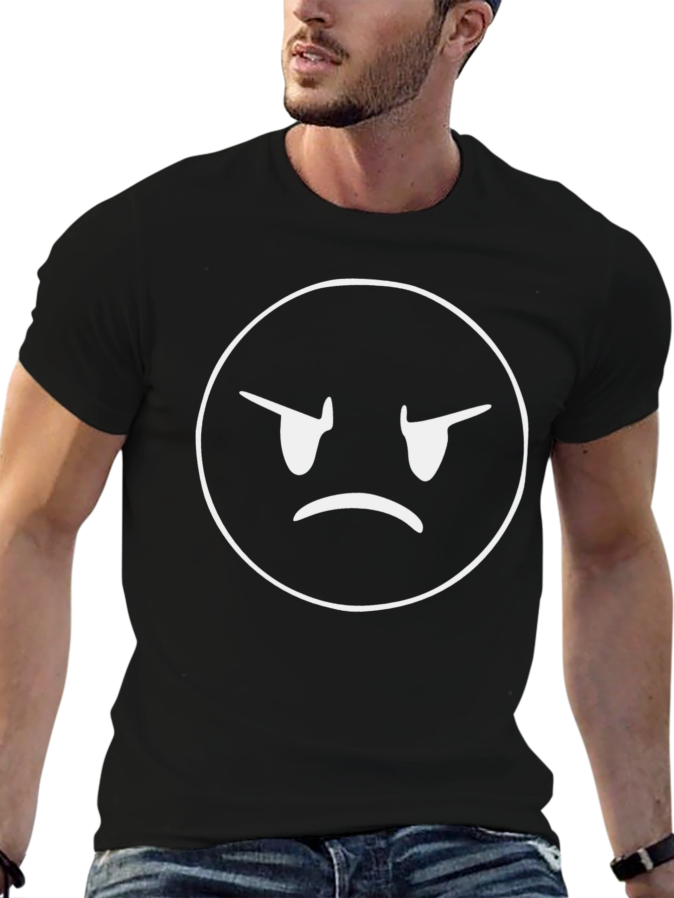 Grumpy Face Black T-Shirt - Express Your Mood!