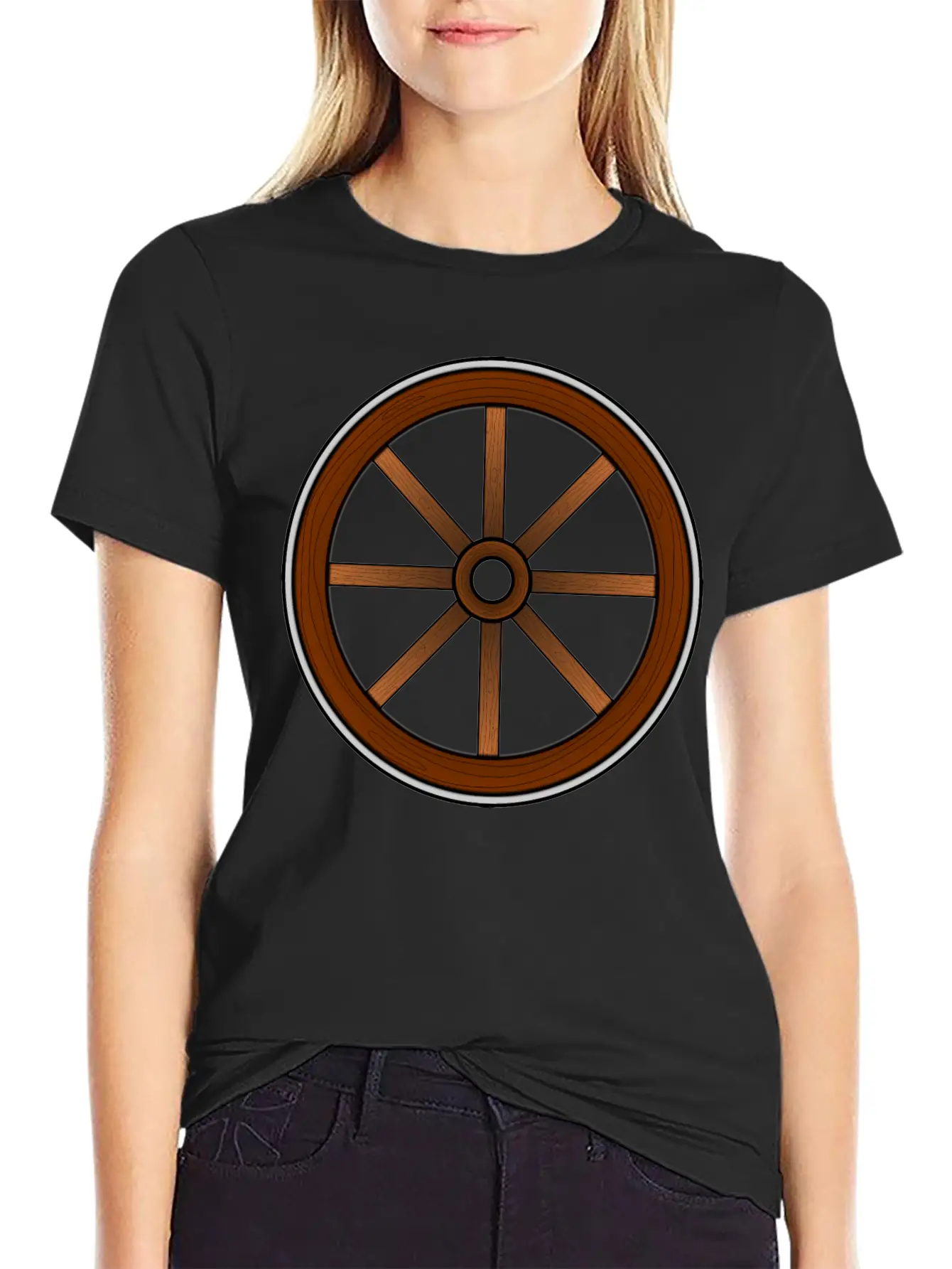 Cartwheel With Wood Effect Unisex Casual T-Shirt – Clean Design For Daily Comfort
