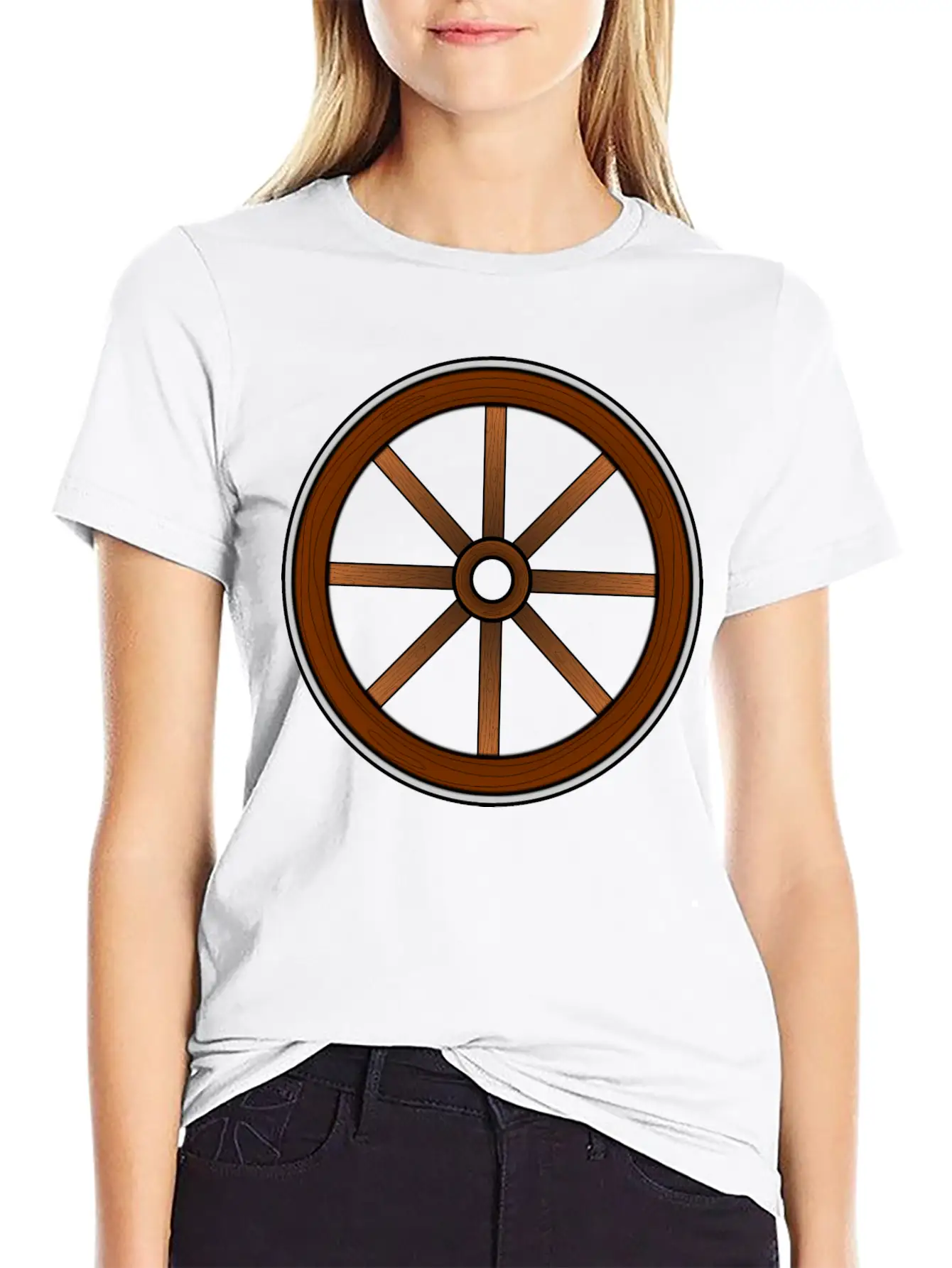 Cartwheel With Wood Effect Unisex Casual T-Shirt – Clean Design For Daily Comfort