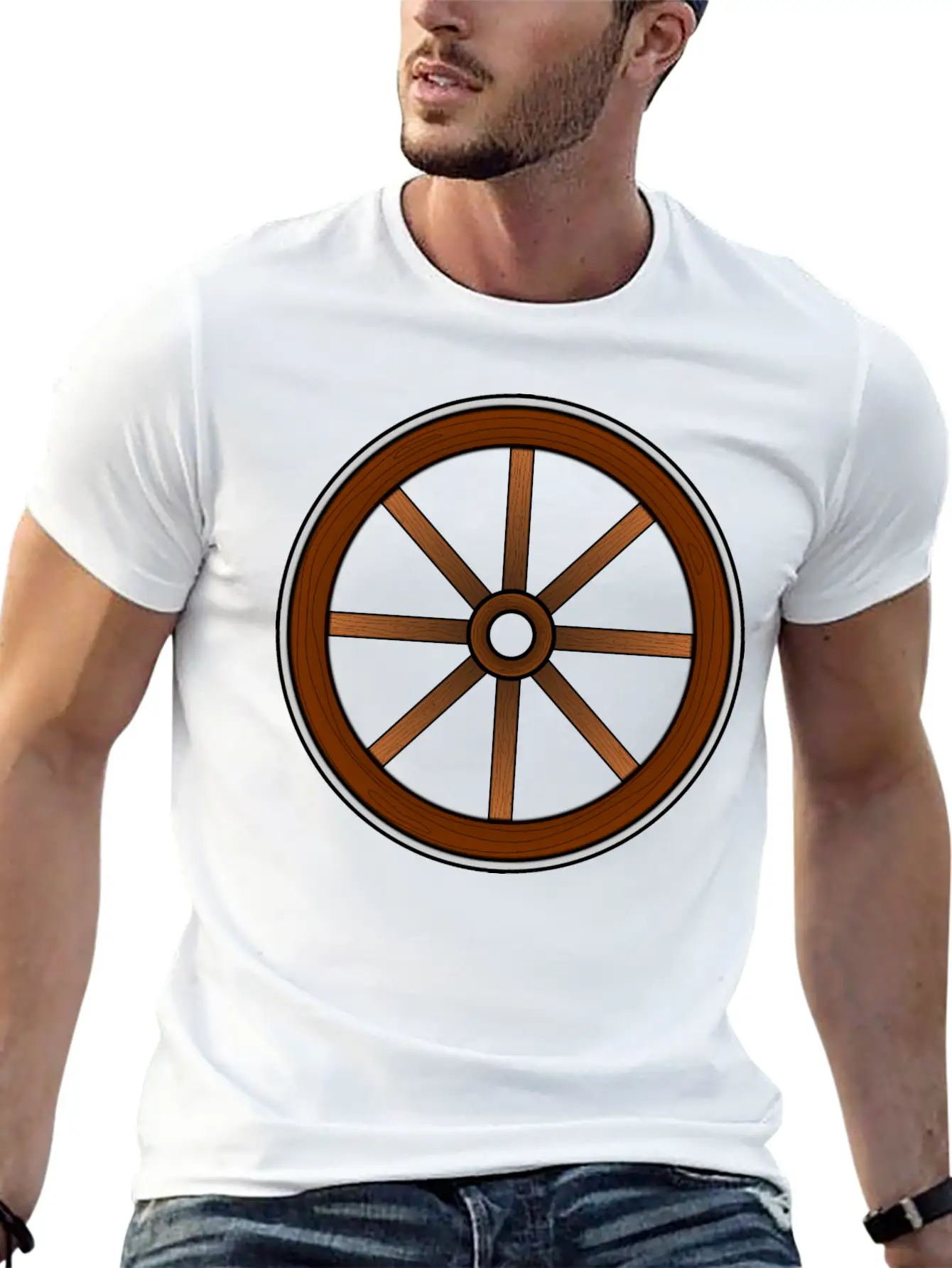 Cartwheel With Wood Effect Unisex Casual T-Shirt – Clean Design For Daily Comfort