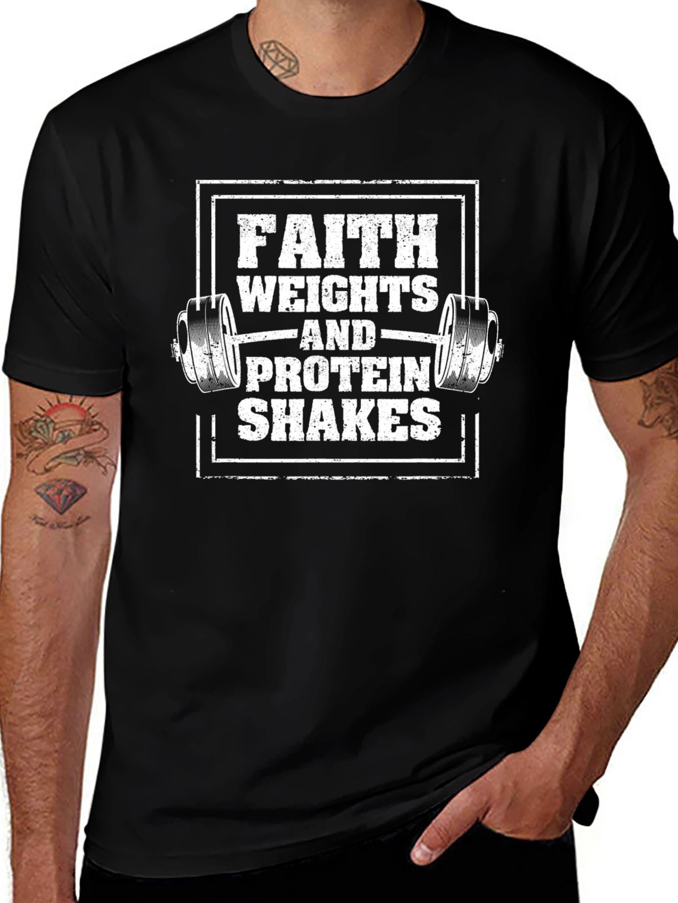 Faith Weights & Protein Shakes Black T-Shirt