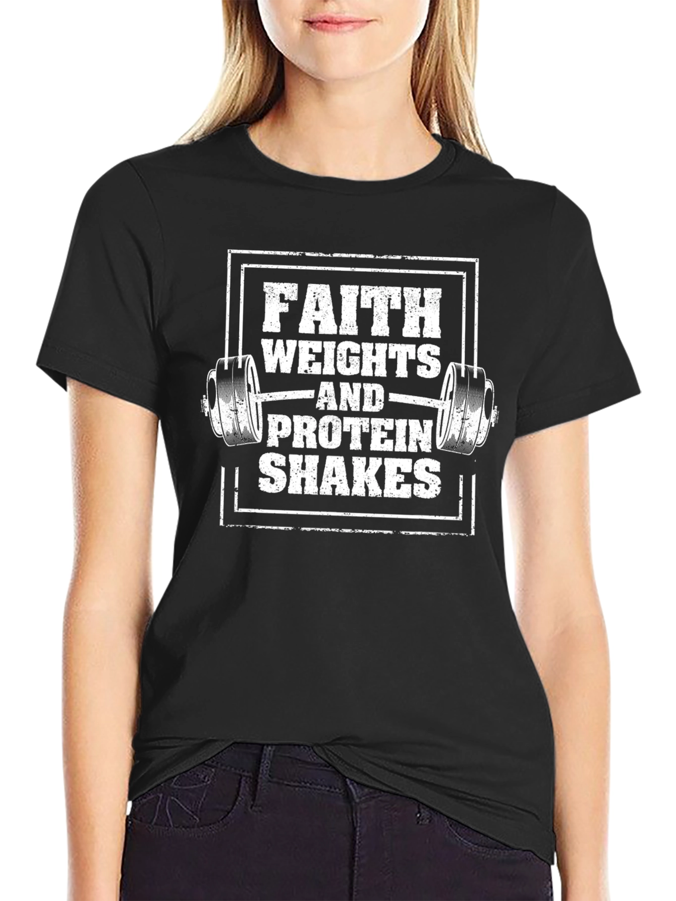 Faith Weights & Protein Shakes Black T-Shirt