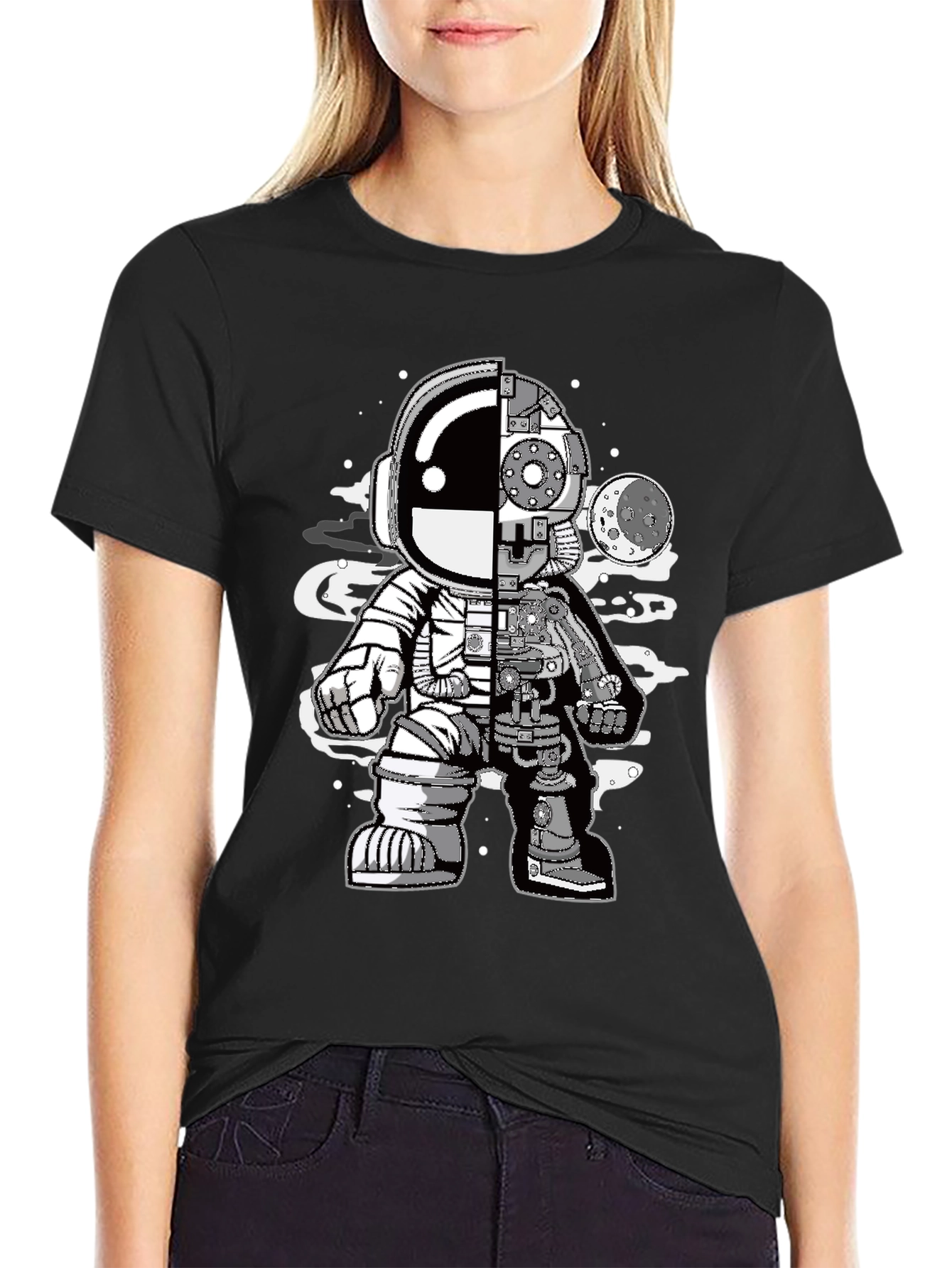 Astronaut Half Machine Graphic Tee - Unique Design