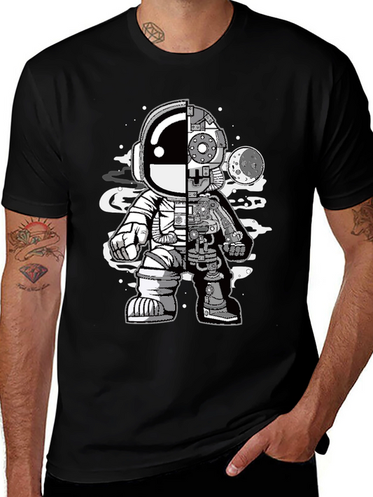 Astronaut Half Machine Graphic Tee - Unique Design