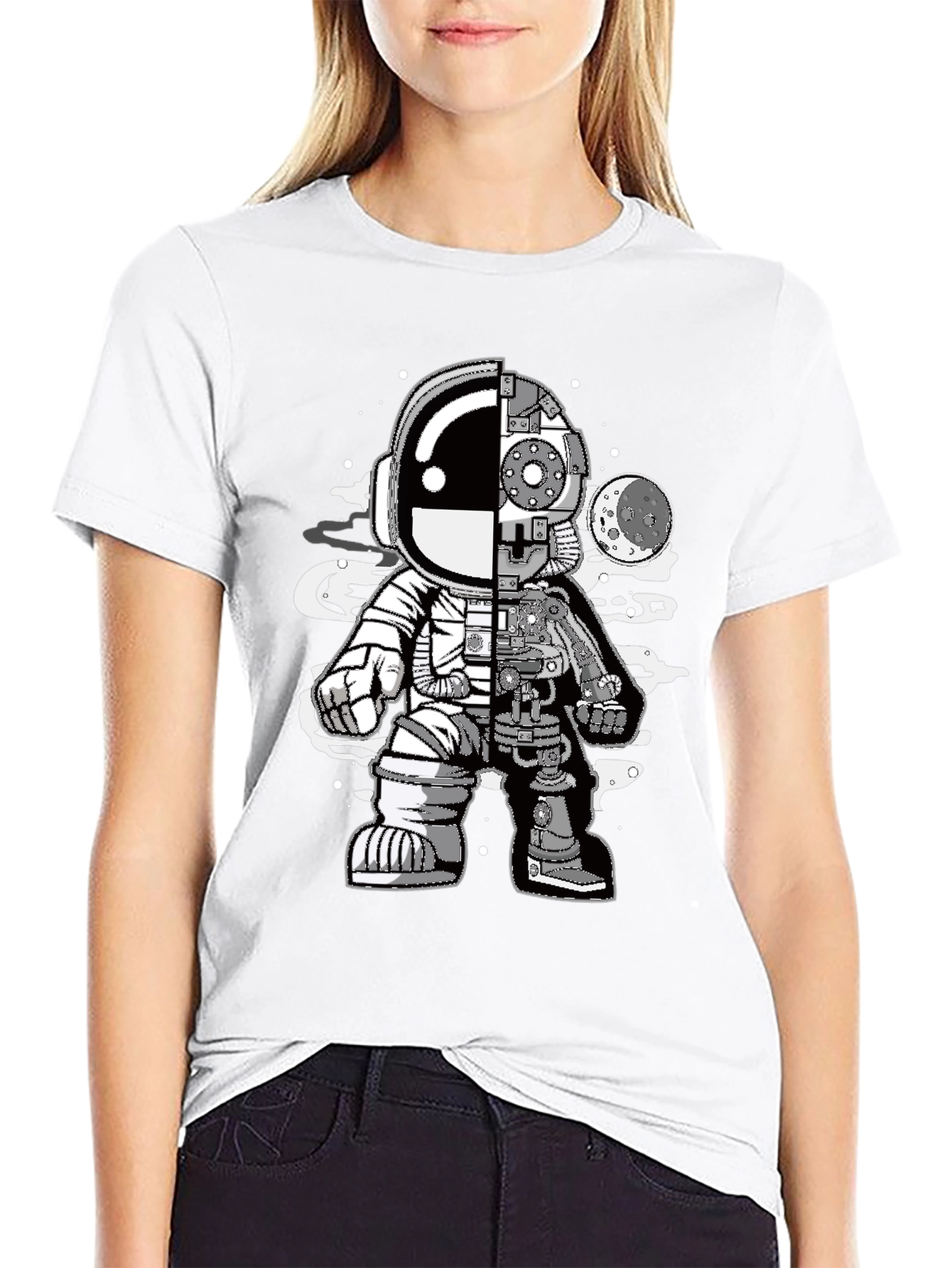 Astronaut Half Machine Graphic Tee - Unique Design
